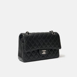 Chanel Classic Double Flap Medium Black Lambskin Silver-Tone Metal