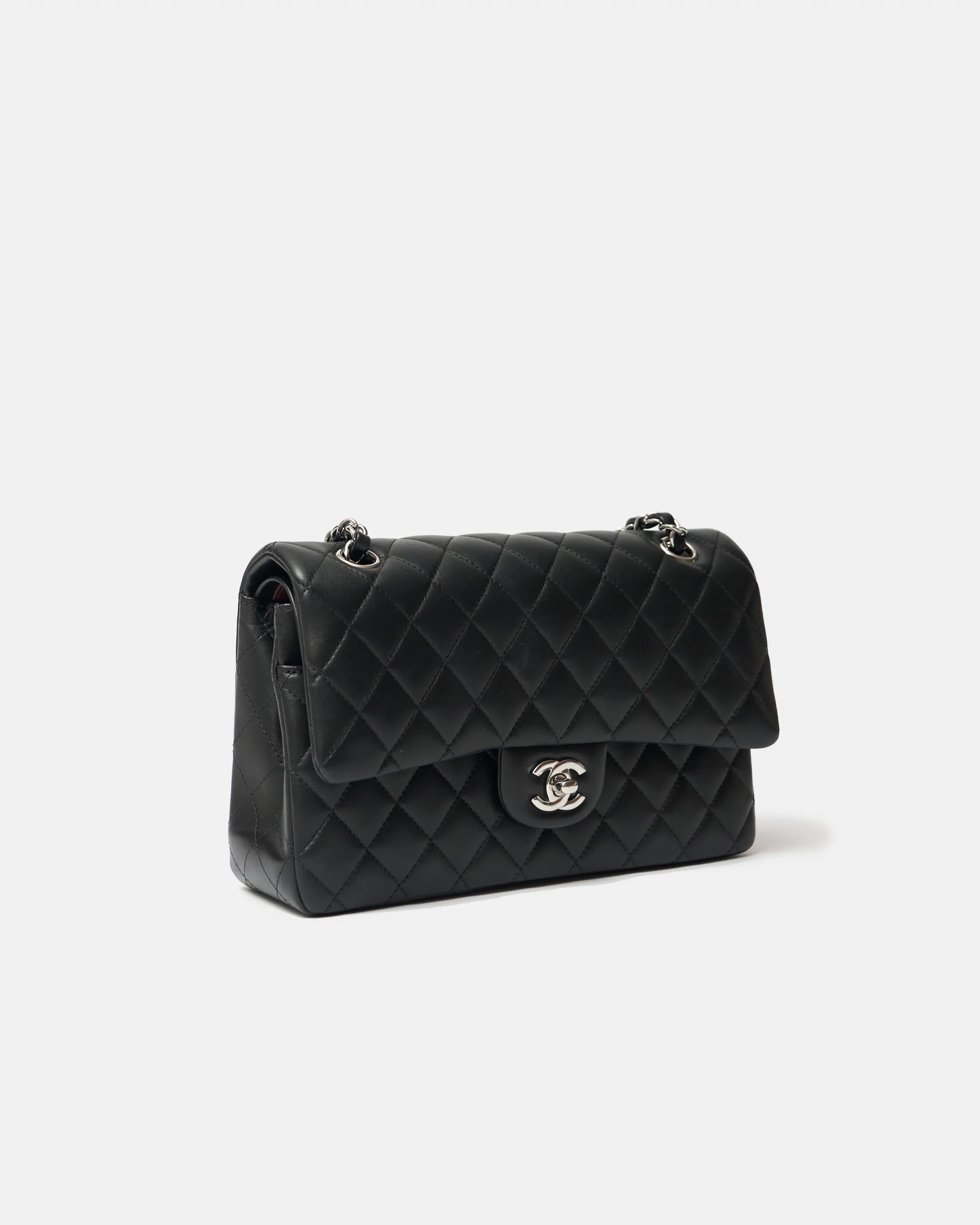 Chanel Classic Double Flap Medium Black Lambskin Silver-Tone Metal