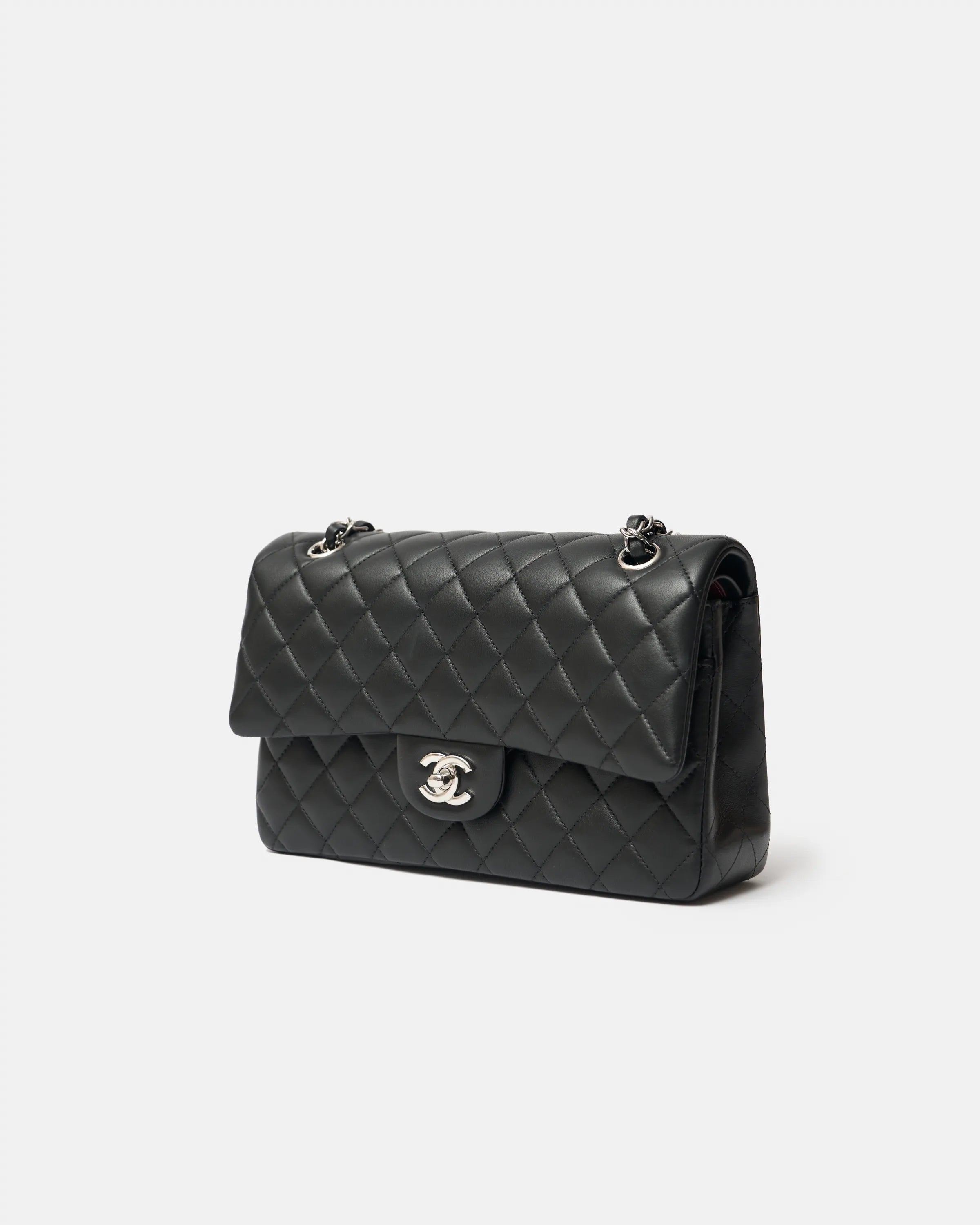 Chanel Classic Double Flap Medium Black Lambskin Silver-Tone Metal