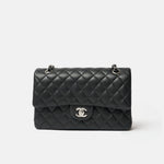 Chanel Classic Double Flap Medium Black Lambskin Silver-Tone Metal