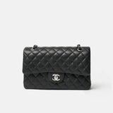 Chanel Classic Double Flap Medium Black Lambskin Silver-Tone Metal