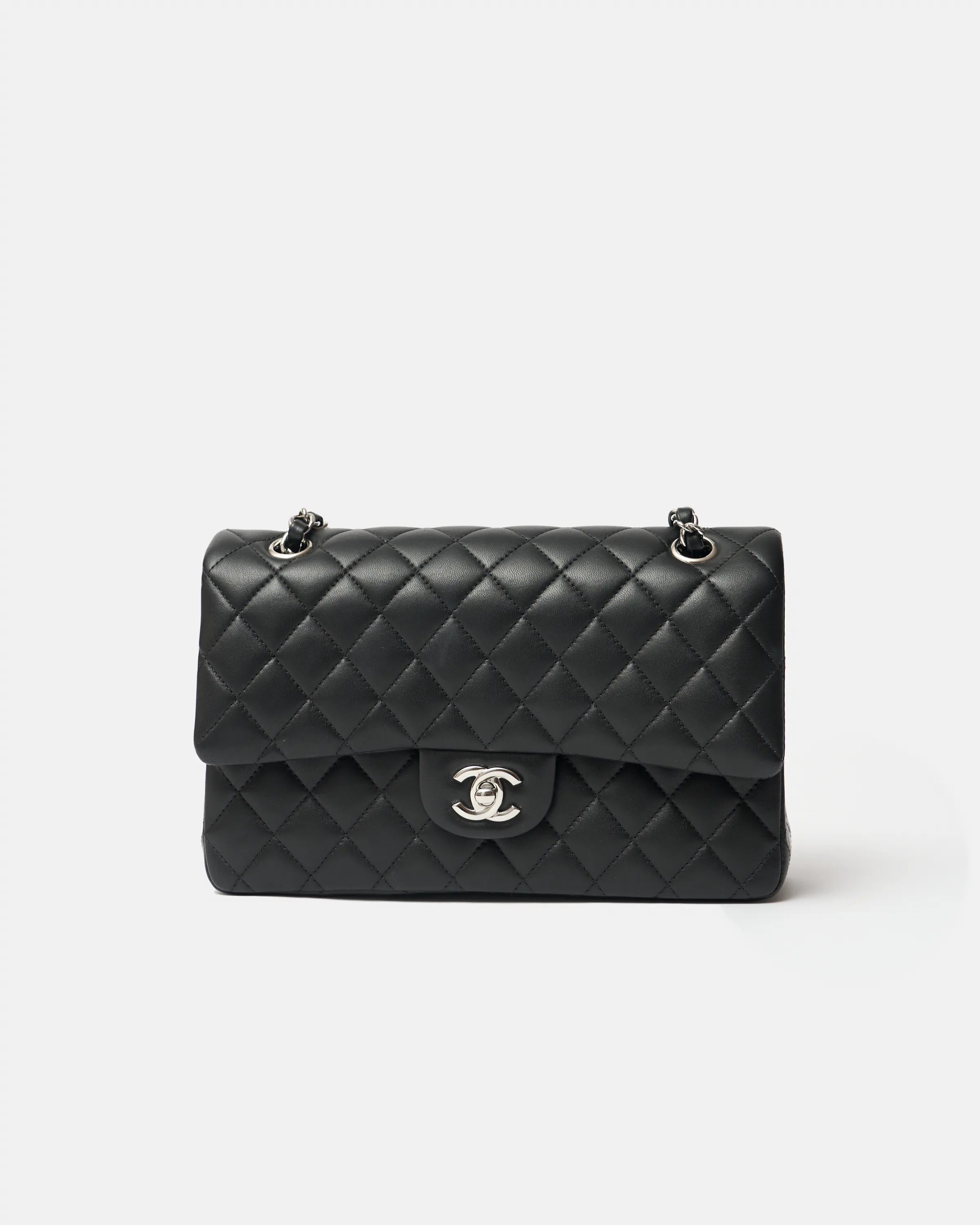 Chanel Classic Double Flap Medium Black Lambskin Silver-Tone Metal