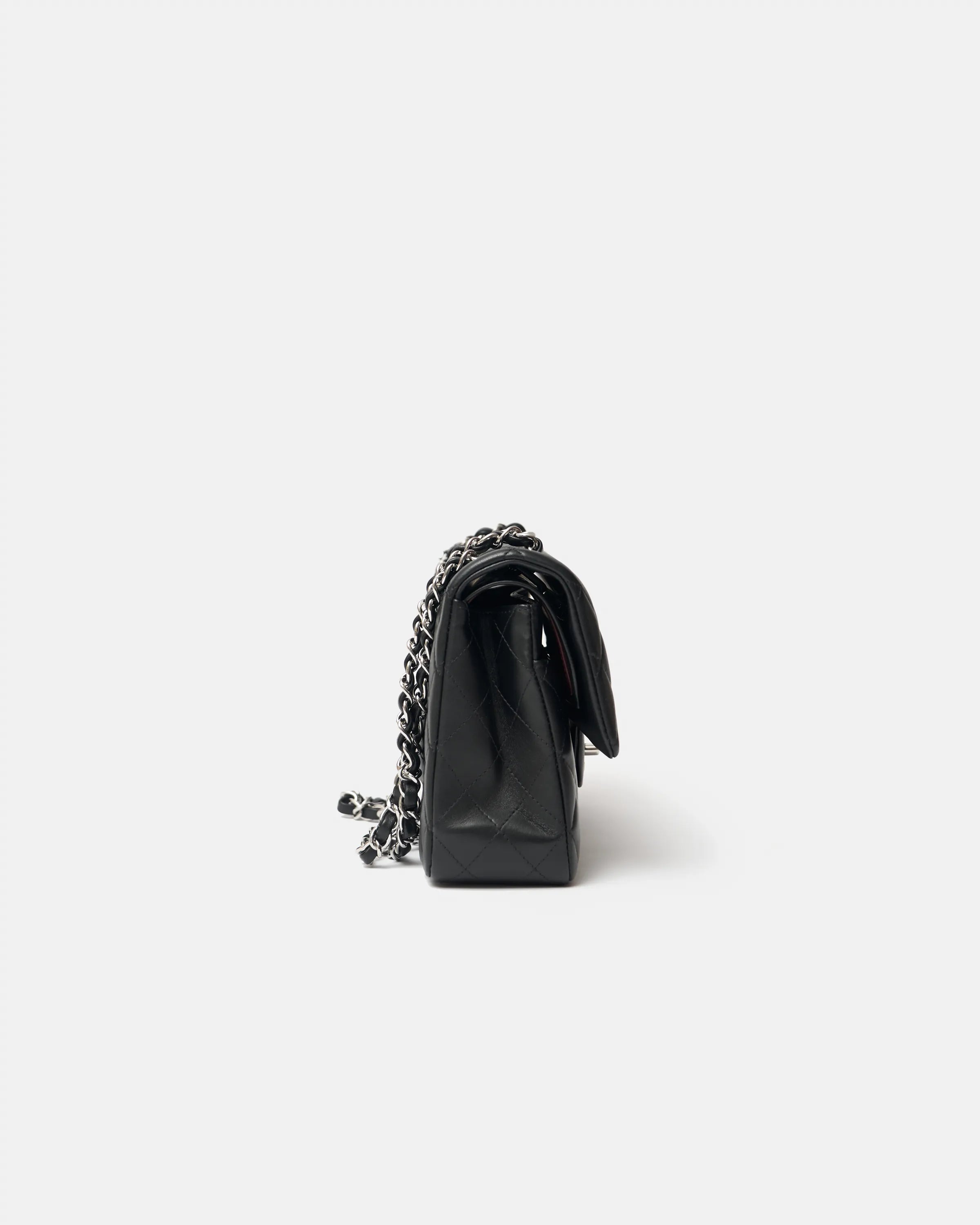 Chanel Classic Double Flap Medium Black Lambskin Silver-Tone Metal