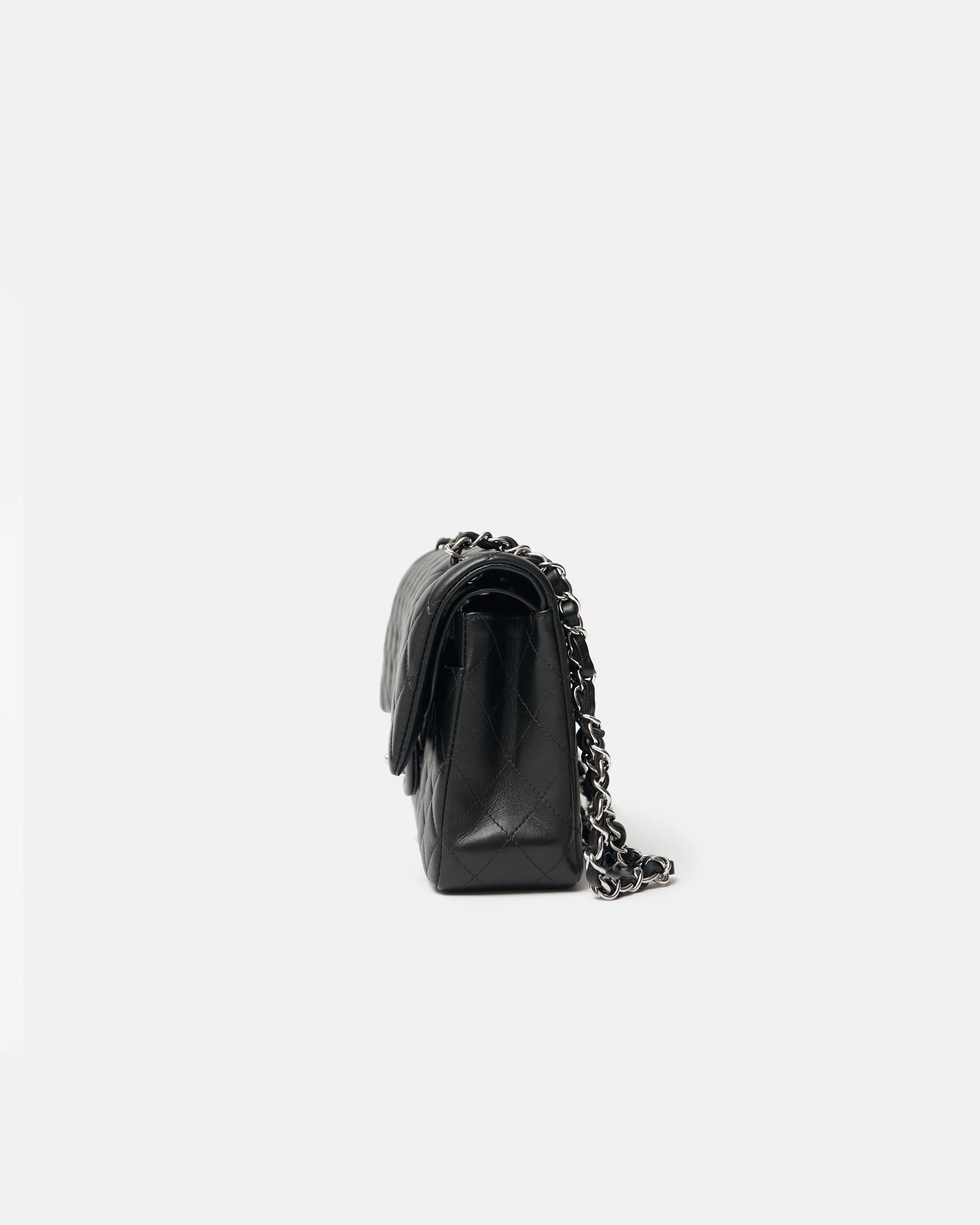 Chanel Classic Double Flap Medium Black Lambskin Silver-Tone Metal
