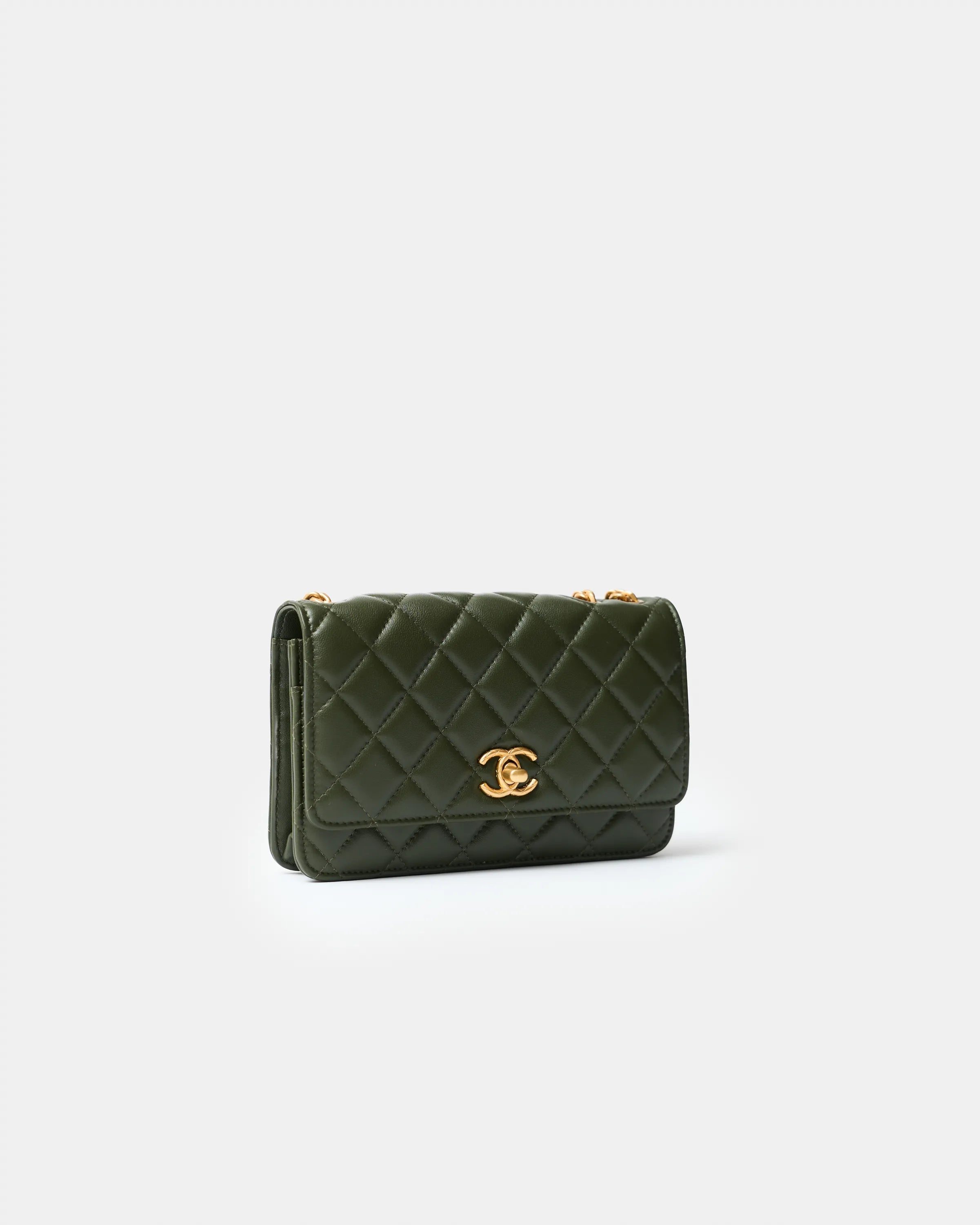 Chanel Wallet on Chain Olive Green Lambskin Gold-Tone Metal