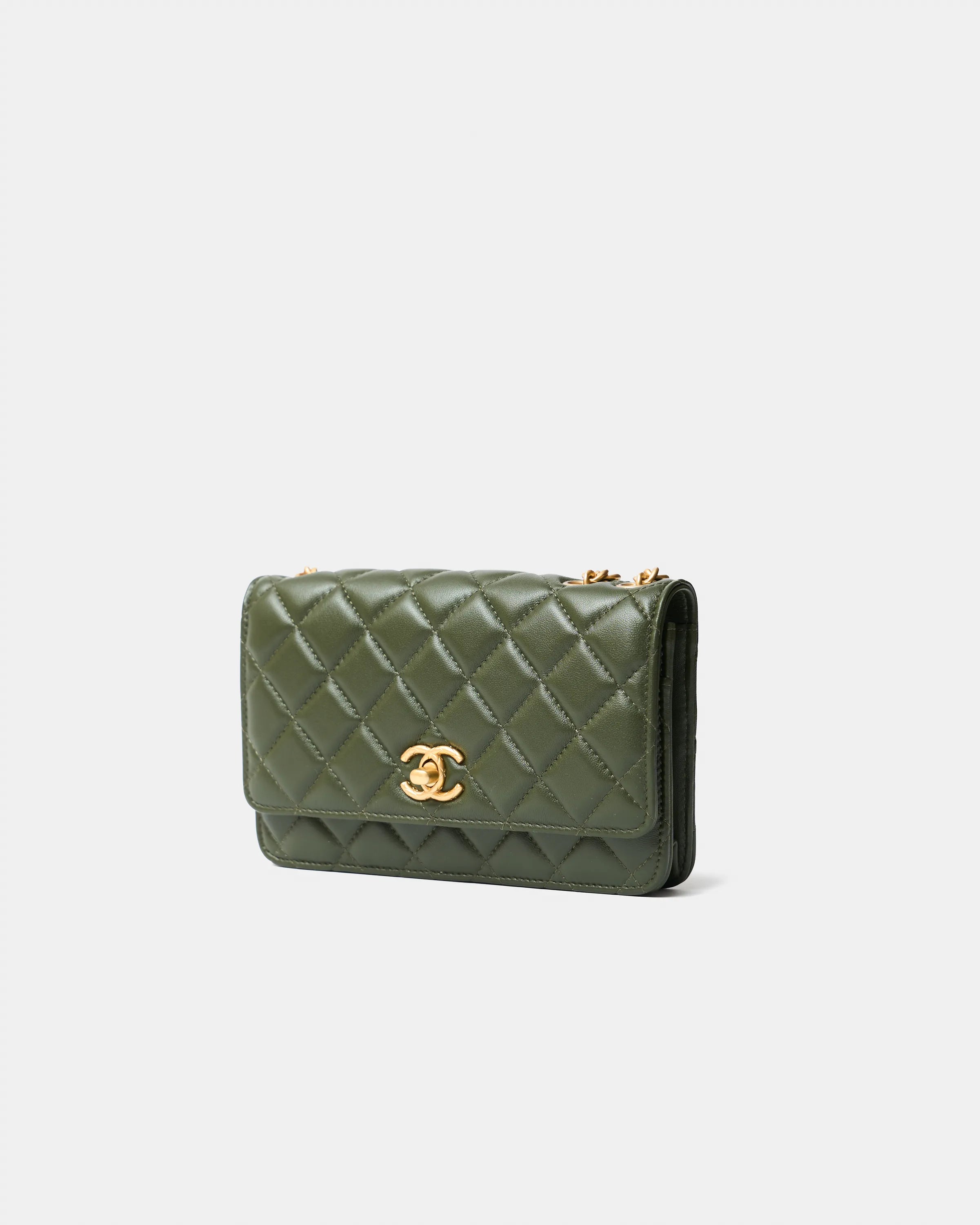 Chanel Wallet on Chain Olive Green Lambskin Gold-Tone Metal