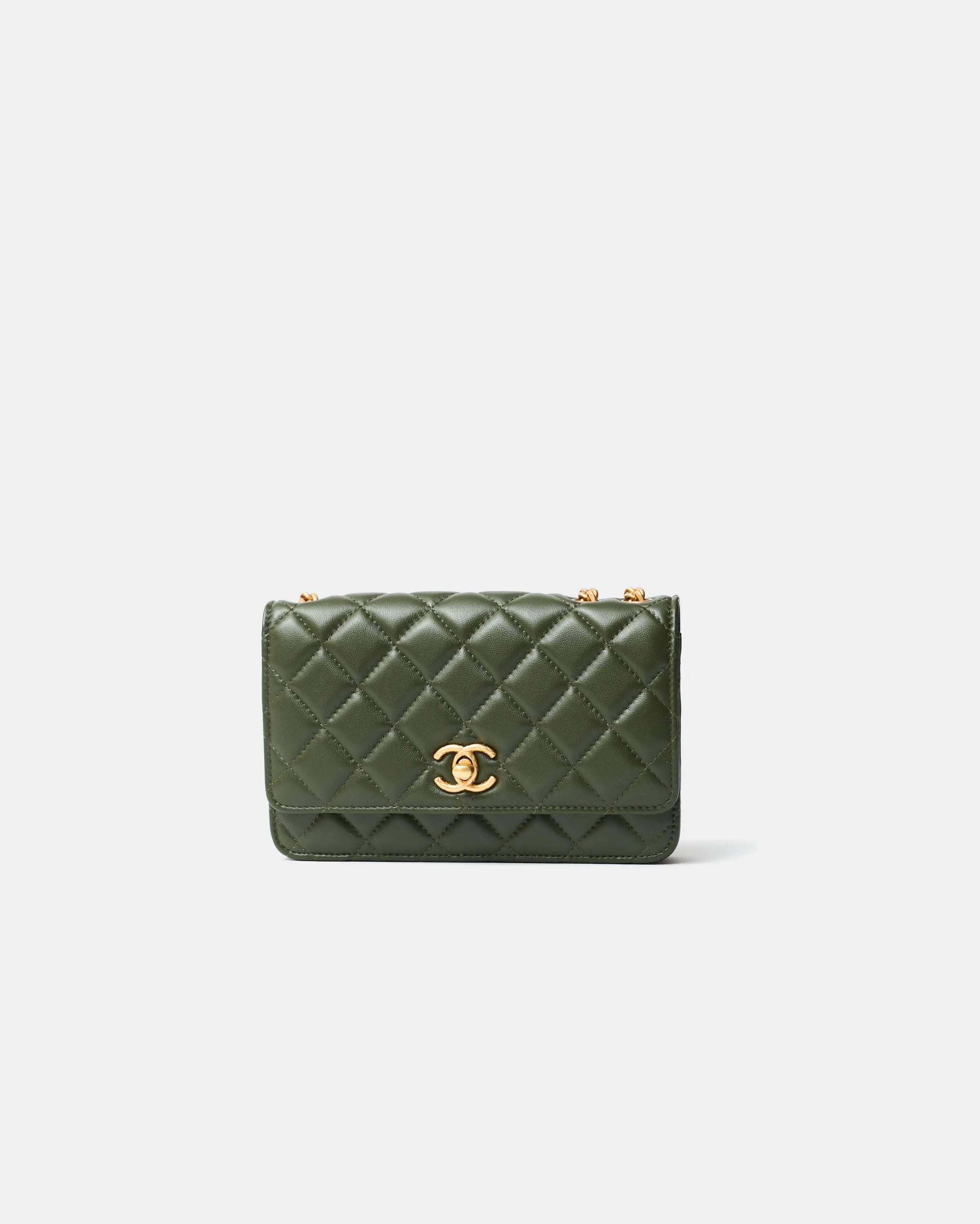 Chanel Wallet on Chain Olive Green Lambskin Gold-Tone Metal