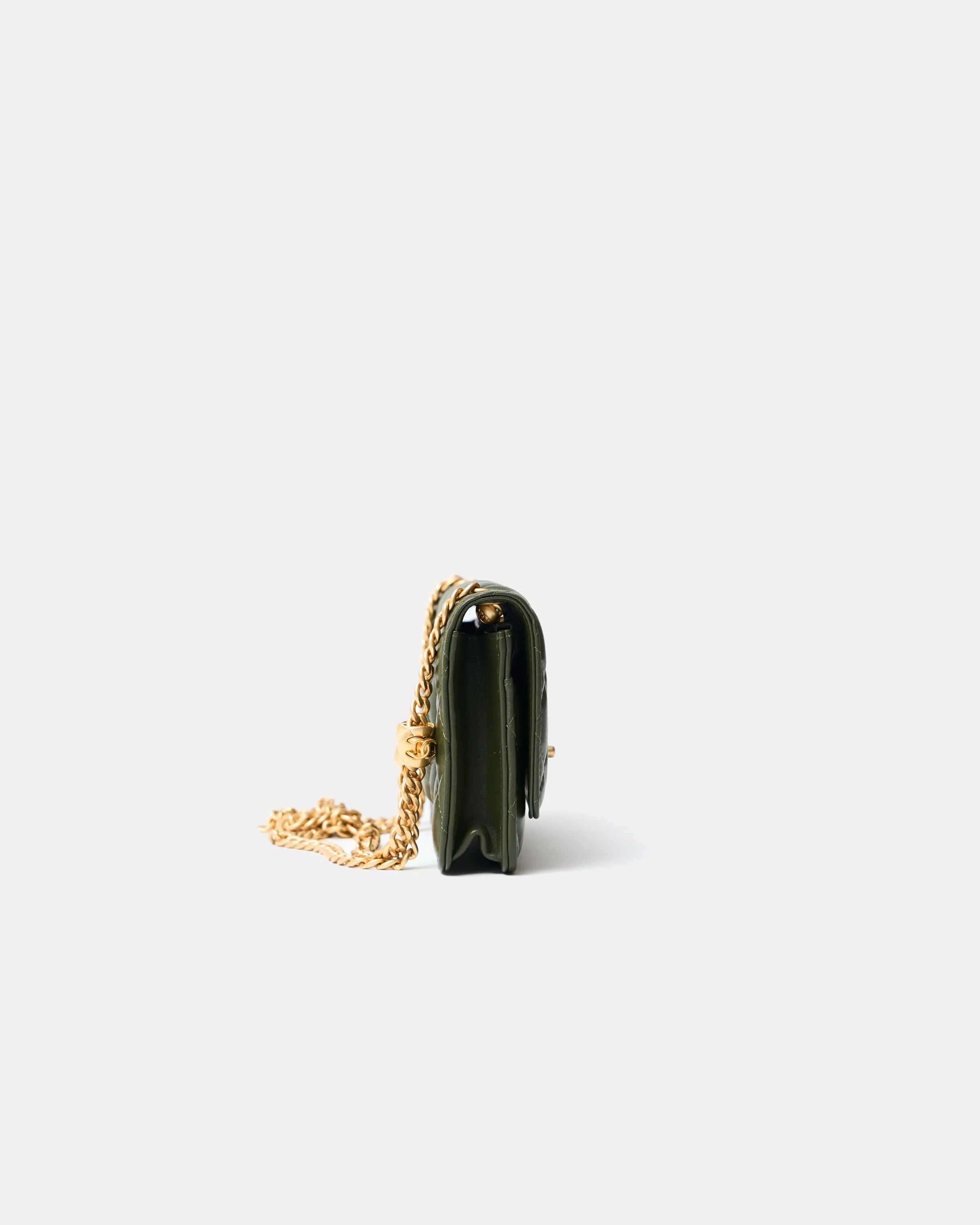 Chanel Wallet on Chain Olive Green Lambskin Gold-Tone Metal
