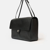 Chanel maxi flap shoulder bag in black color and grained calfskin material in PHW 