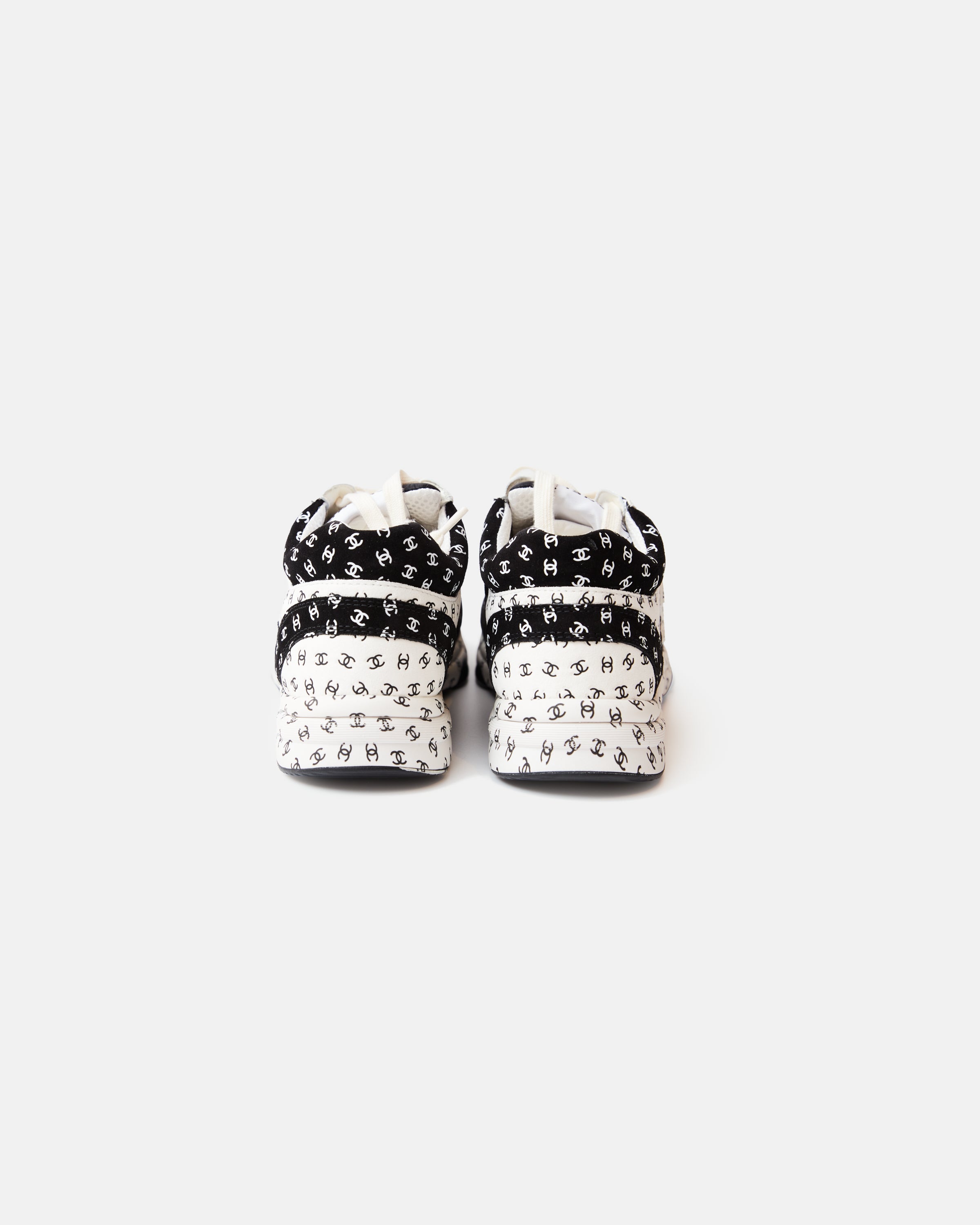 Chanel Printed Suede Calfskin Black White Sneakers
