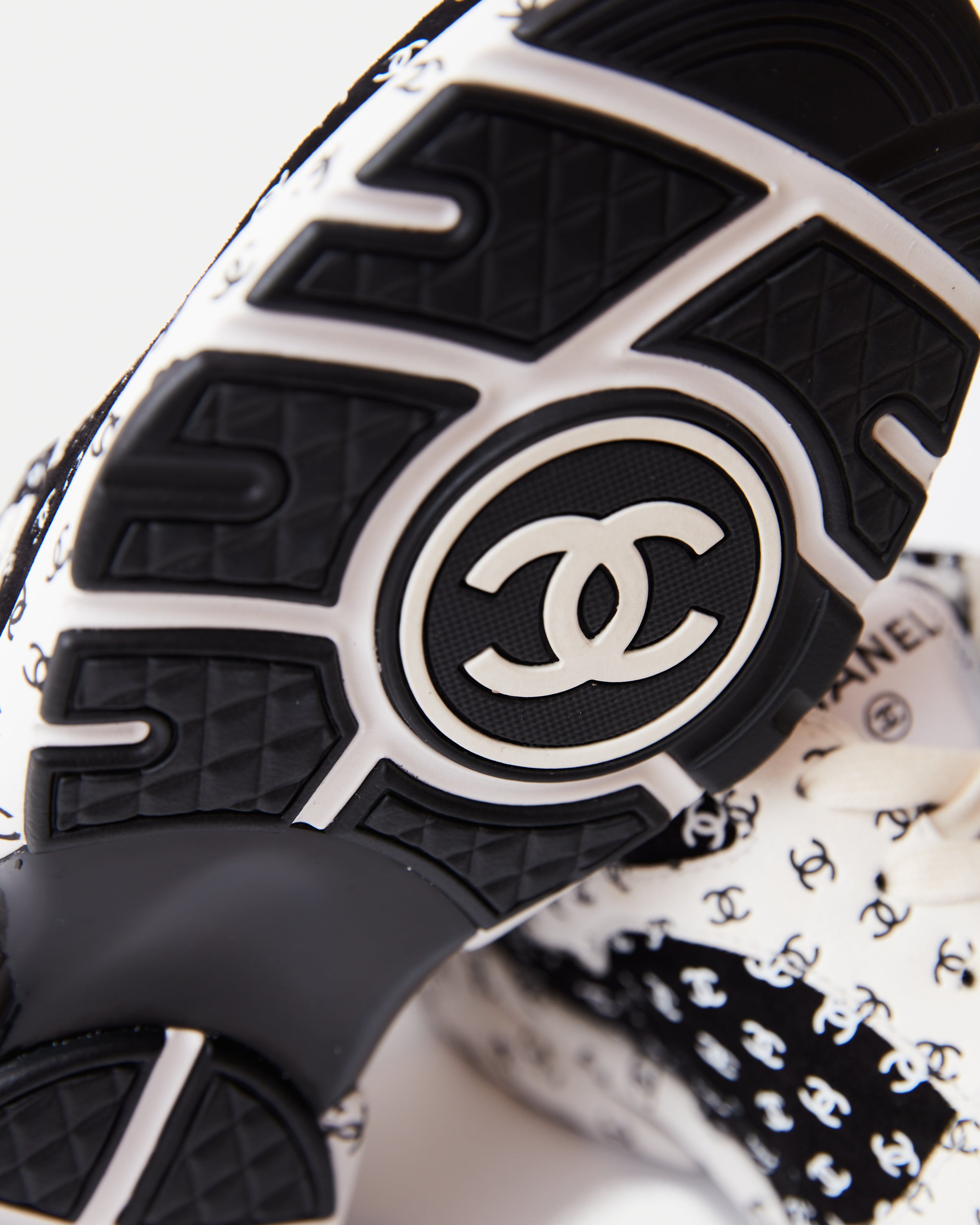 Chanel Printed Suede Calfskin Black White Sneakers
