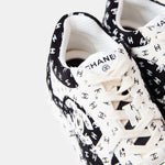 Chanel Printed Suede Calfskin Black White Sneakers