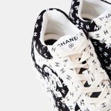 Chanel Printed Suede Calfskin Black White Sneakers