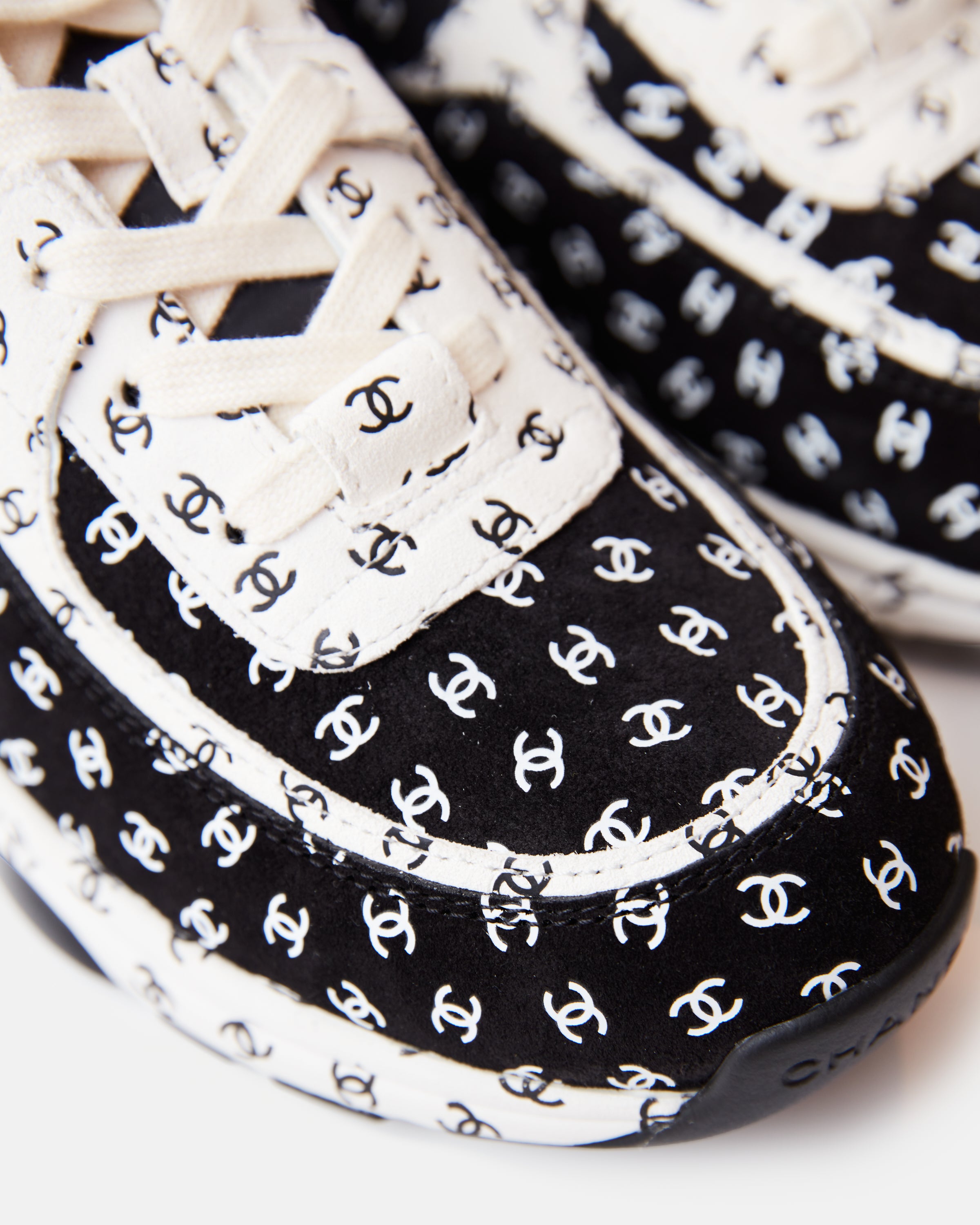 Chanel Printed Suede Calfskin Black White Sneakers