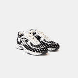 Chanel Printed Suede Calfskin Black White Sneakers