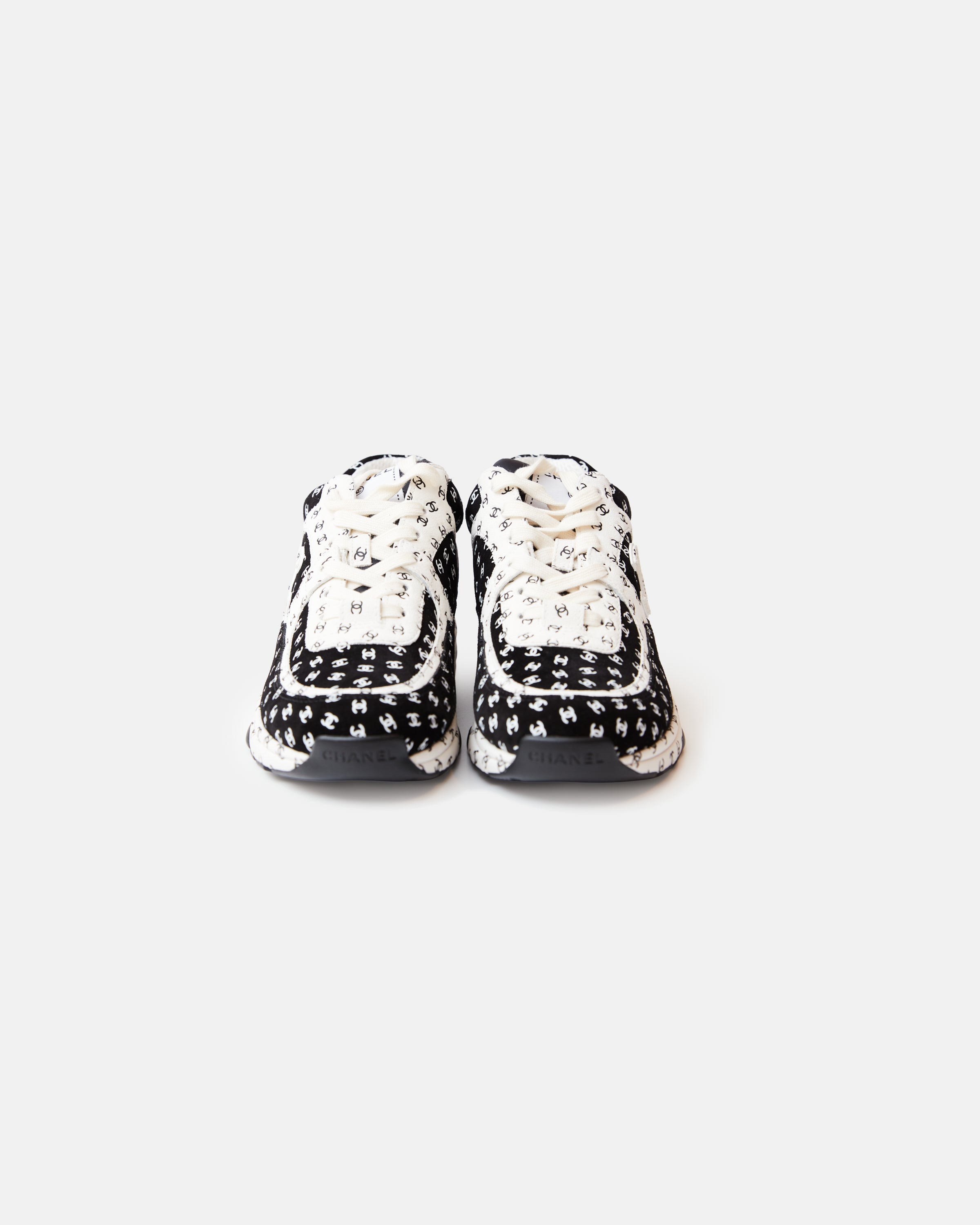 Chanel Printed Suede Calfskin Black White Sneakers
