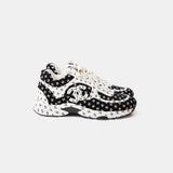 Chanel Printed Suede Calfskin Black White Sneakers