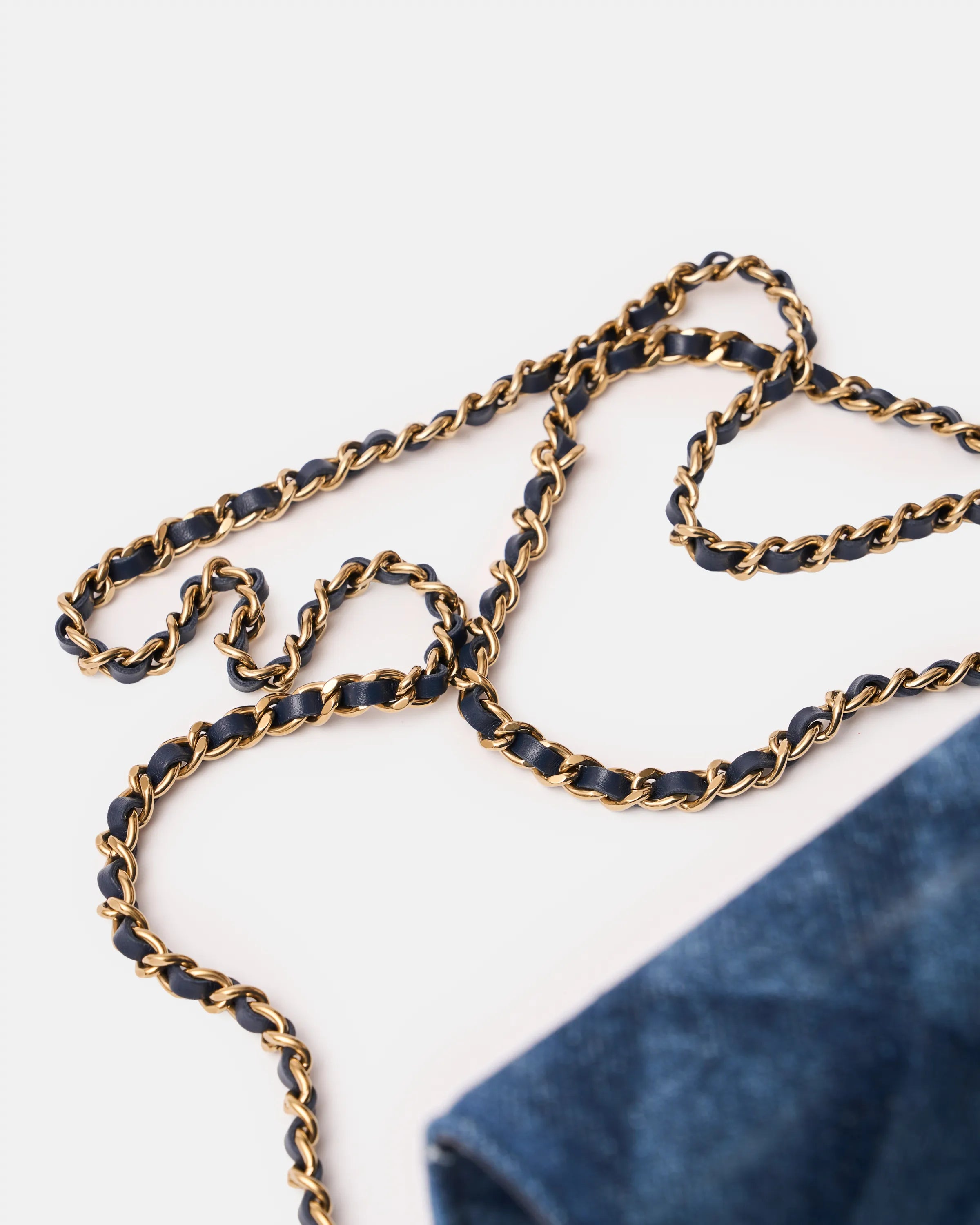 Chanel Classic Wallet On Chain Dark Blue Denim Gold-Tone Metal