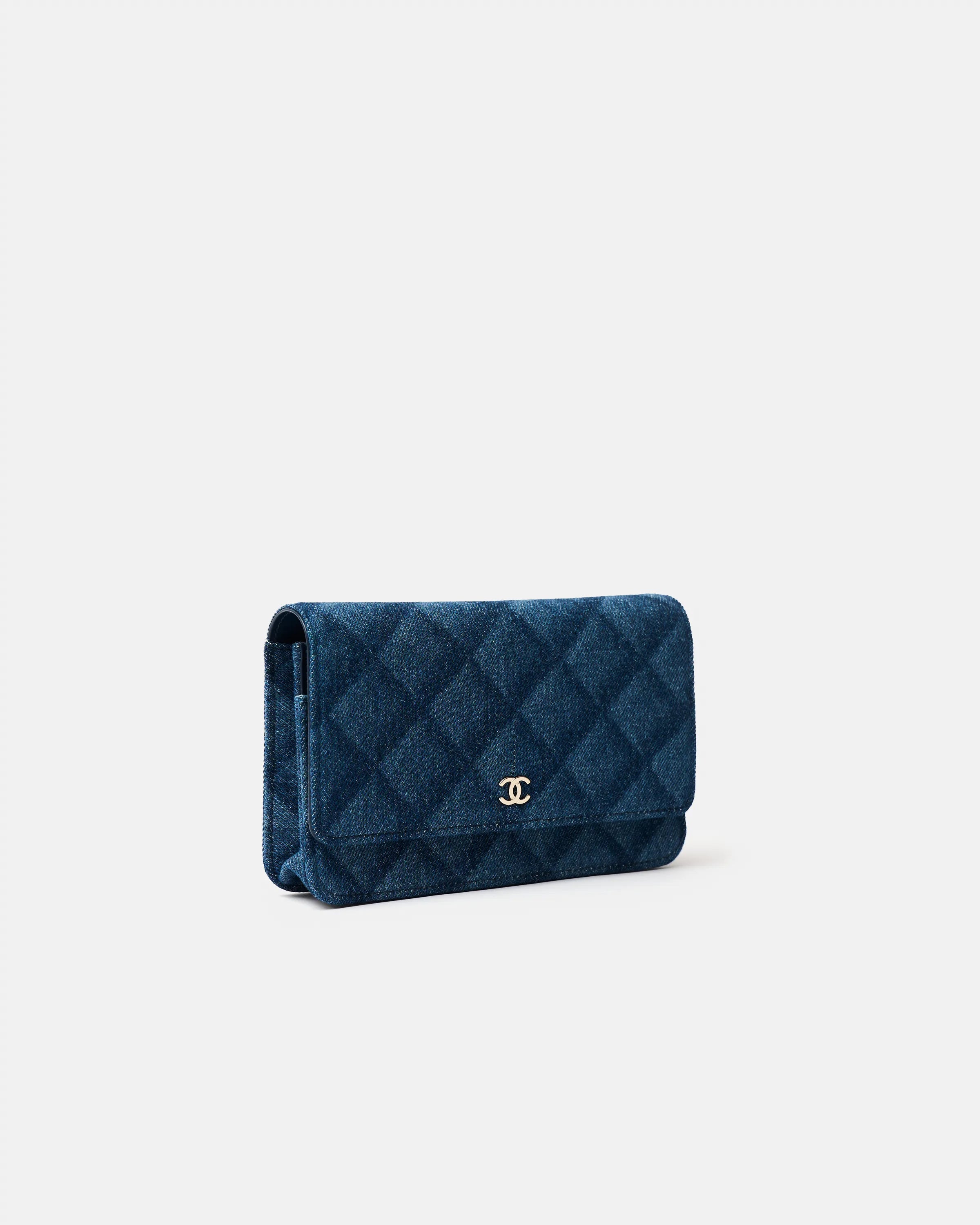 Chanel Classic Wallet On Chain Dark Blue Denim Gold-Tone Metal