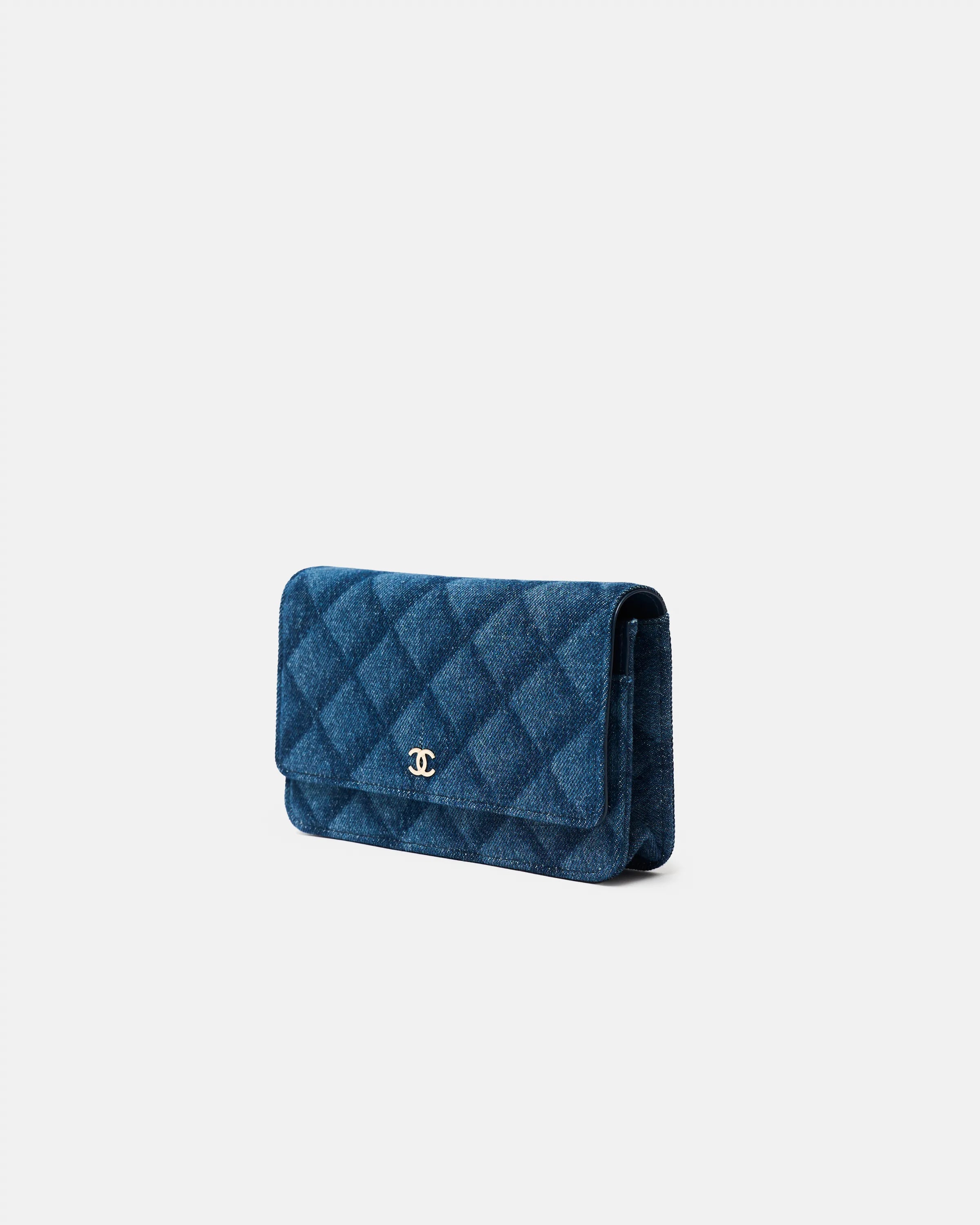 Chanel Classic Wallet On Chain Dark Blue Denim Gold-Tone Metal