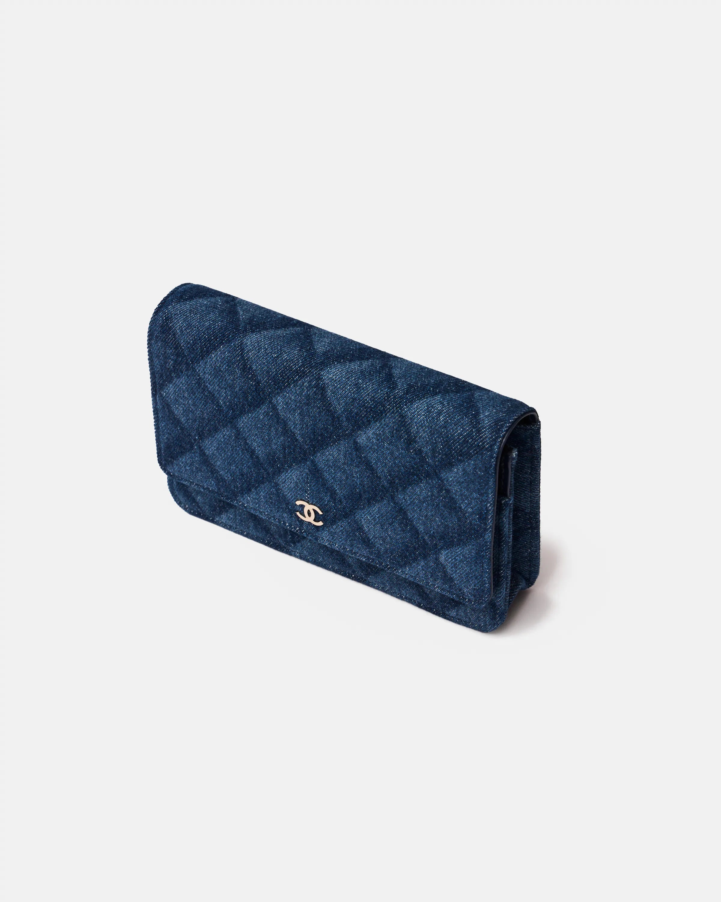 Chanel Classic Wallet On Chain Dark Blue Denim Gold-Tone Metal