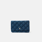 Chanel Classic Wallet On Chain Dark Blue Denim Gold-Tone Metal