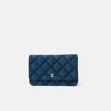 Chanel Classic Wallet On Chain Dark Blue Denim Gold-Tone Metal