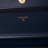 Chanel Classic Wallet On Chain Dark Blue Denim Gold-Tone Metal