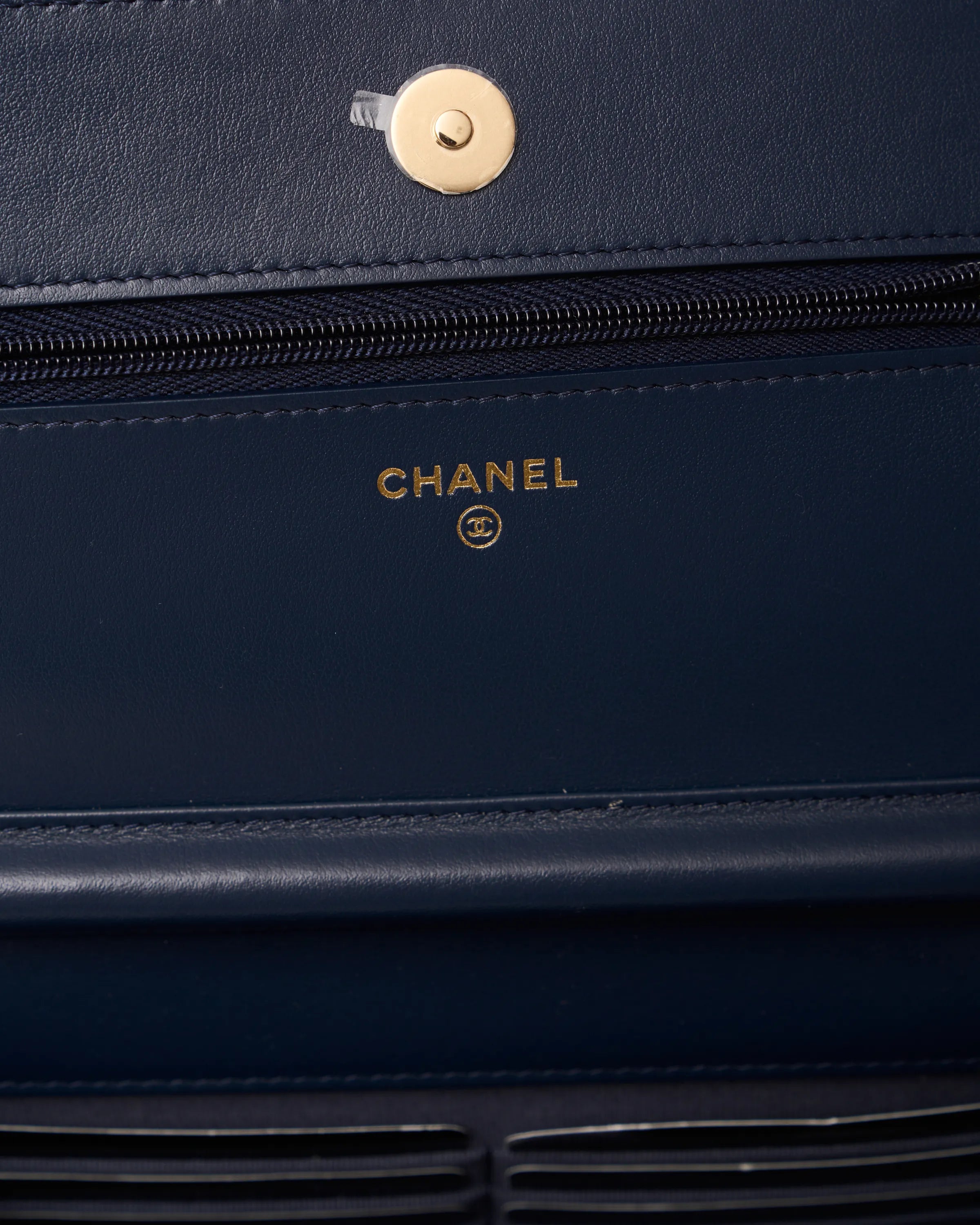 Chanel Classic Wallet On Chain Dark Blue Denim Gold-Tone Metal