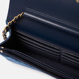 Chanel Classic Wallet On Chain Dark Blue Denim Gold-Tone Metal