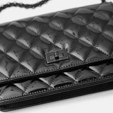 Chanel 2.55 Wallet on Chain Black Patent Calfskin So Black