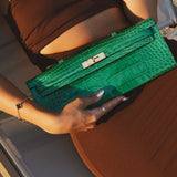 Hermès Kelly 31 Emerald Green Croc Kelly Cut GHW