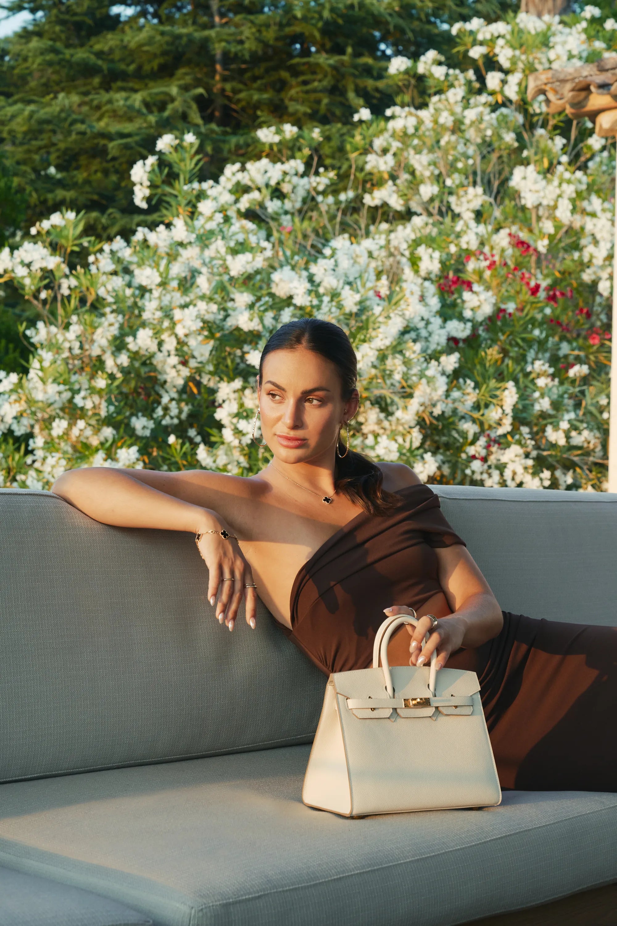 Craie Hermès Birkin bag styled in Selectif’s Summer Stories campaign