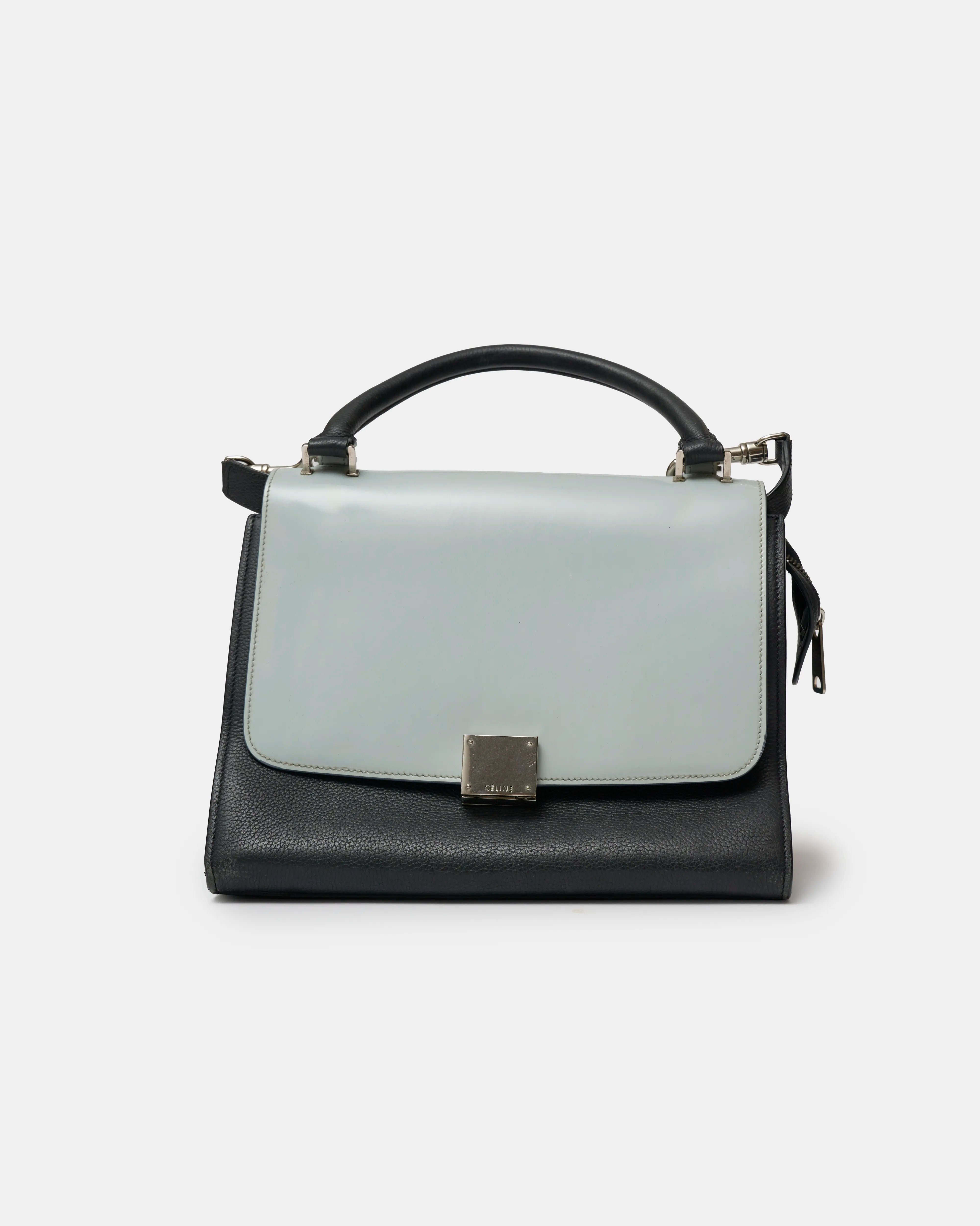 Céline Trapeze Top Handle Bag Light Blue Teal & Black Calfskin PHW