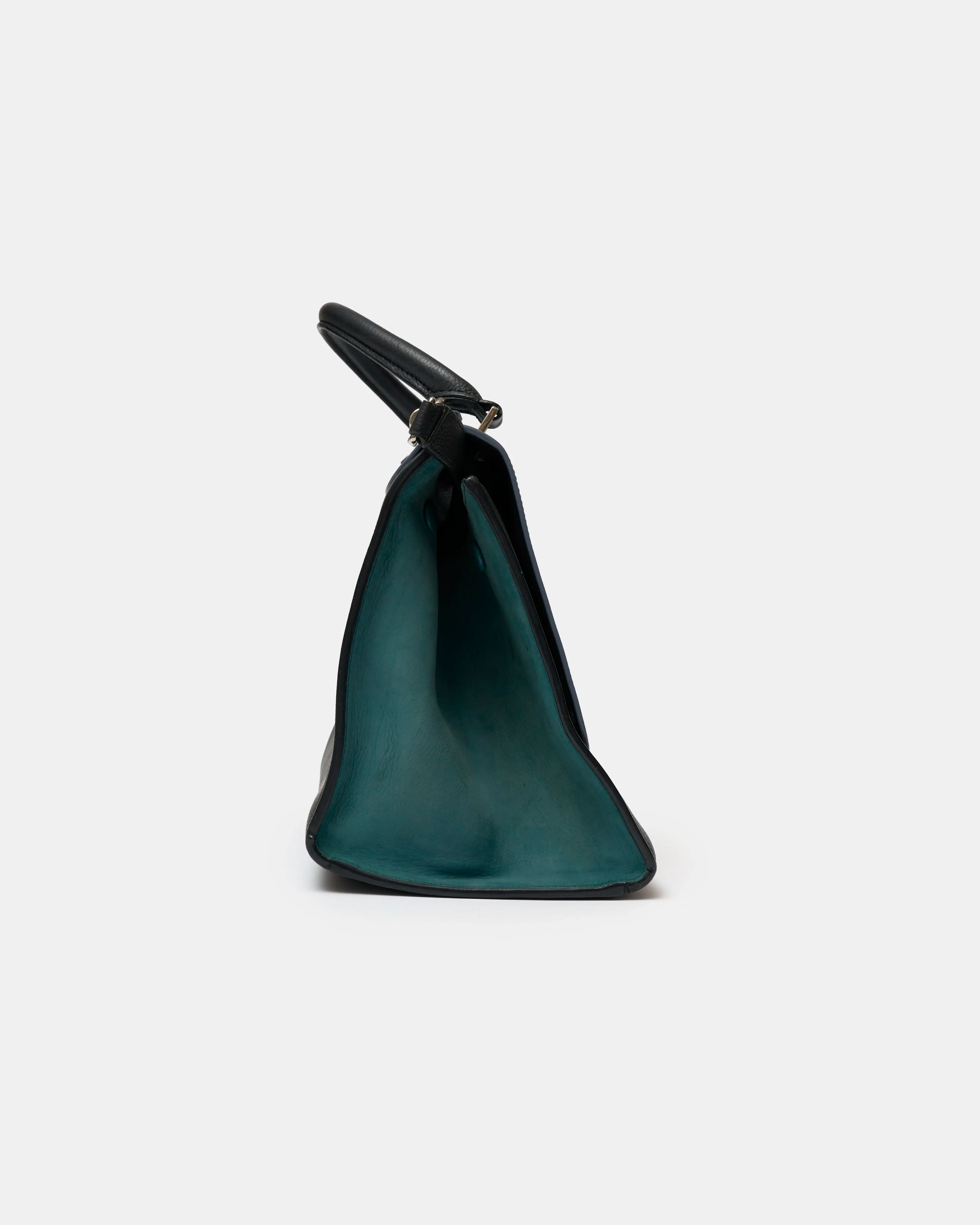 Céline Trapeze Top Handle Bag Light Blue Teal & Black Calfskin PHW
