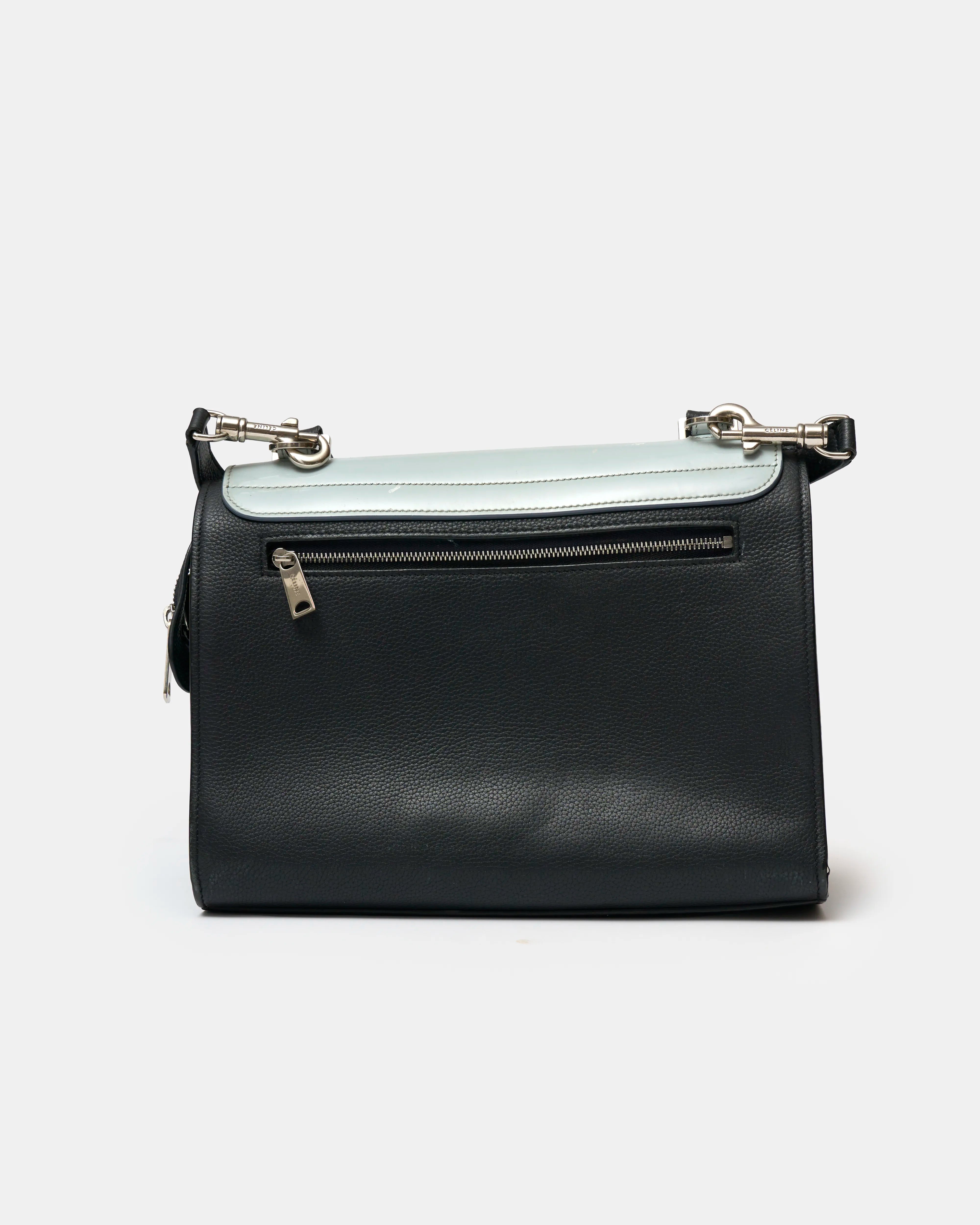 Céline Trapeze Top Handle Bag Light Blue Teal & Black Calfskin PHW