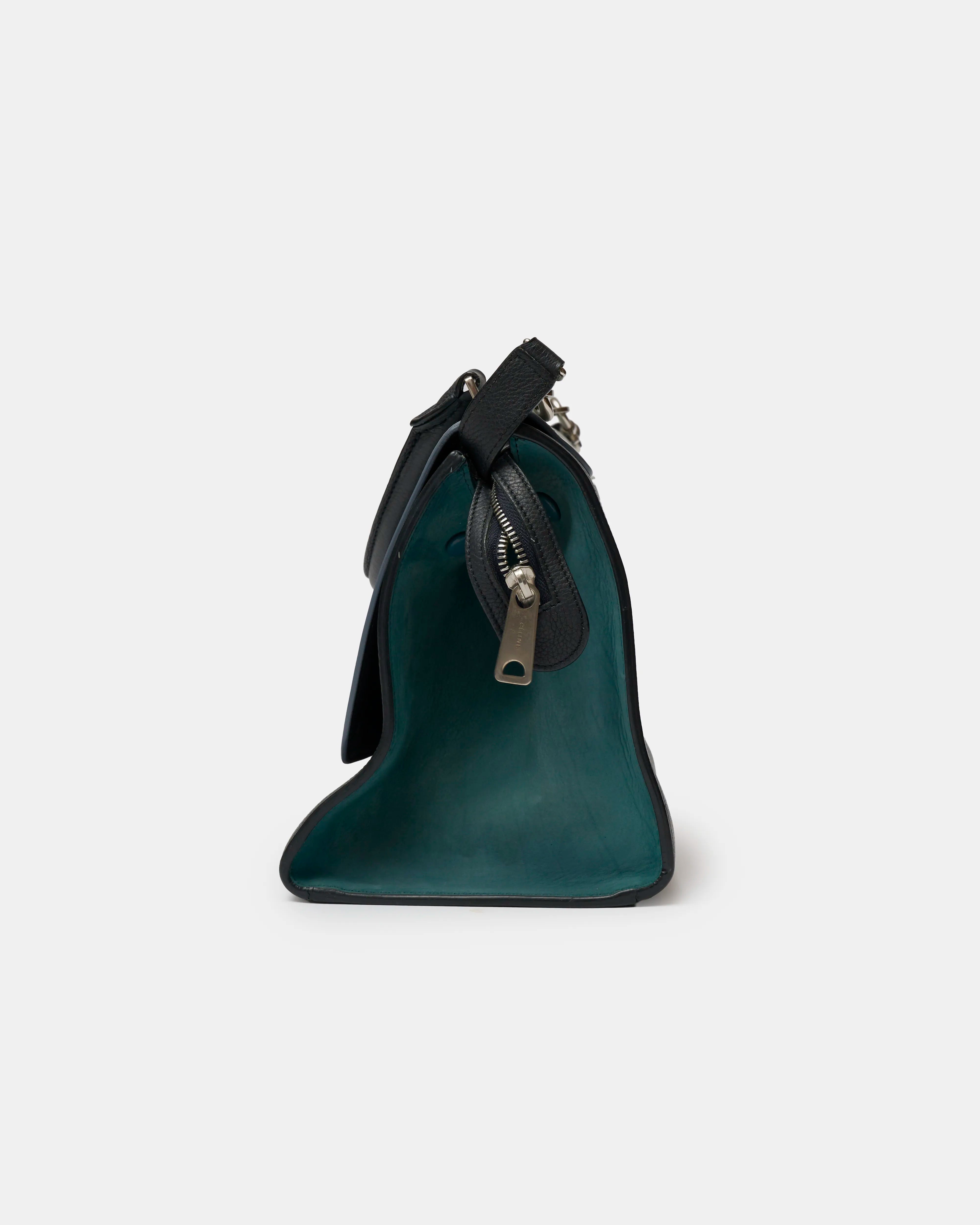 Céline Trapeze Top Handle Bag Light Blue Teal & Black Calfskin PHW