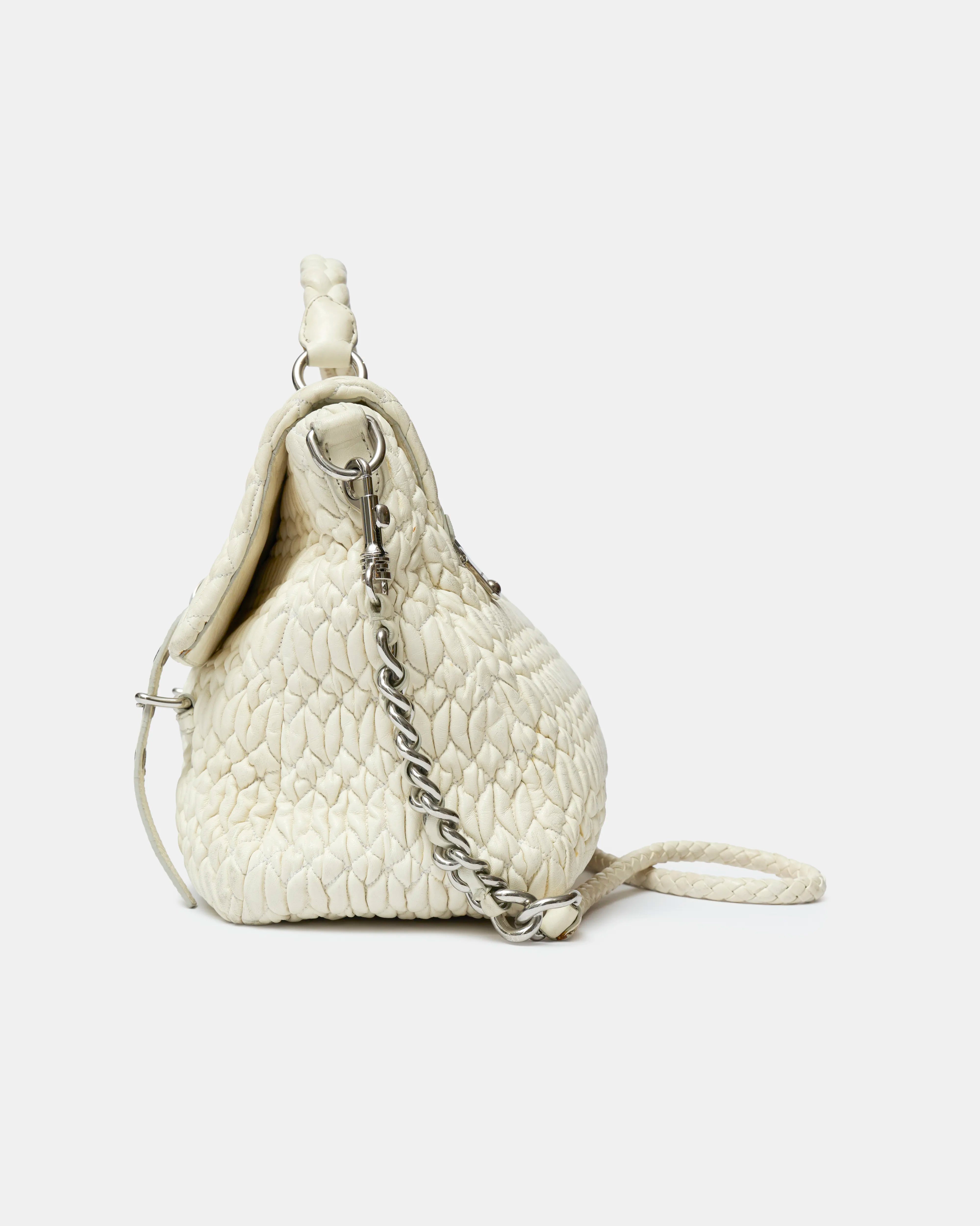 Miu Miu Matelassé Top Handle Bag White Leather PHW