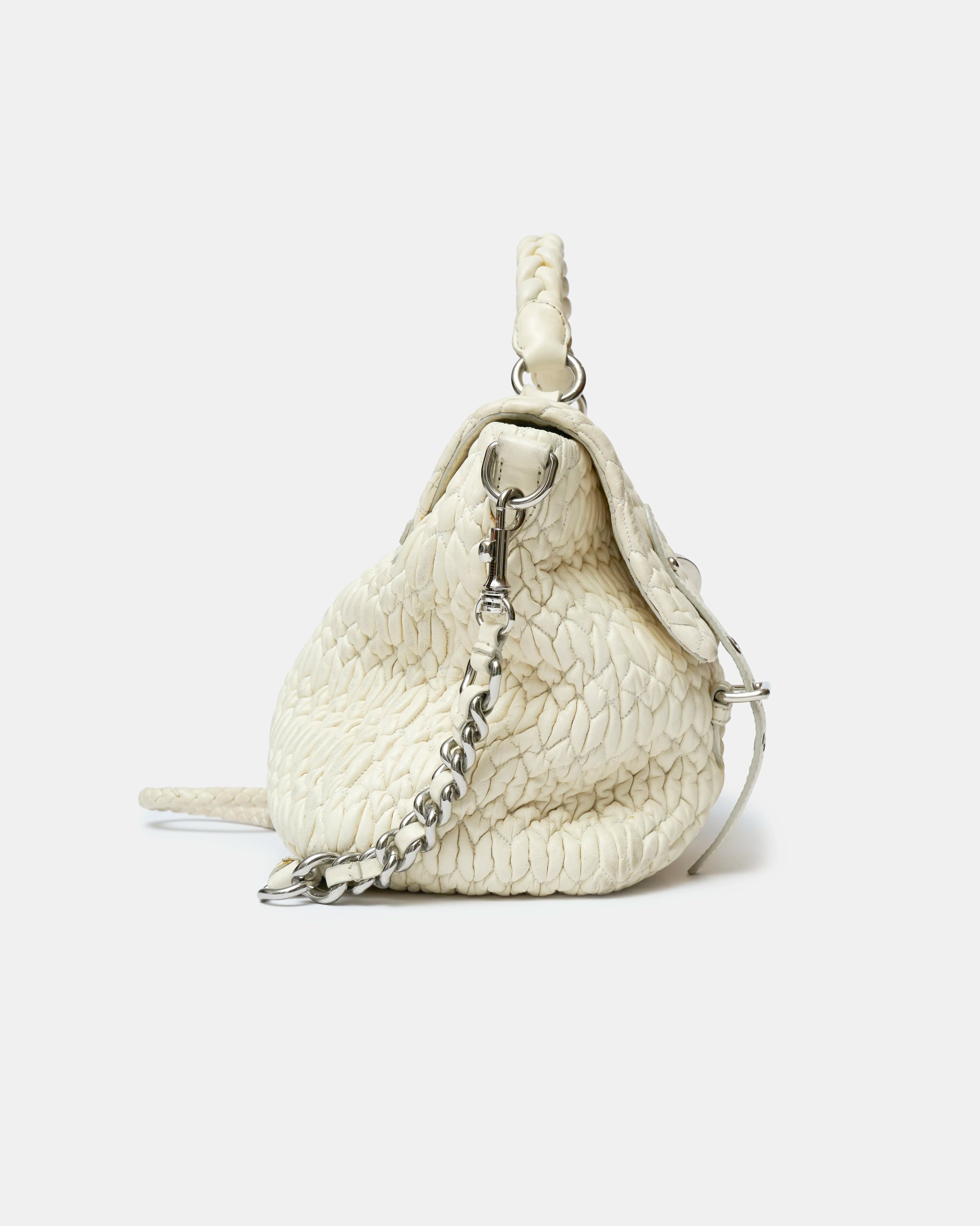 Miu Miu Matelassé Top Handle Bag White Leather PHW