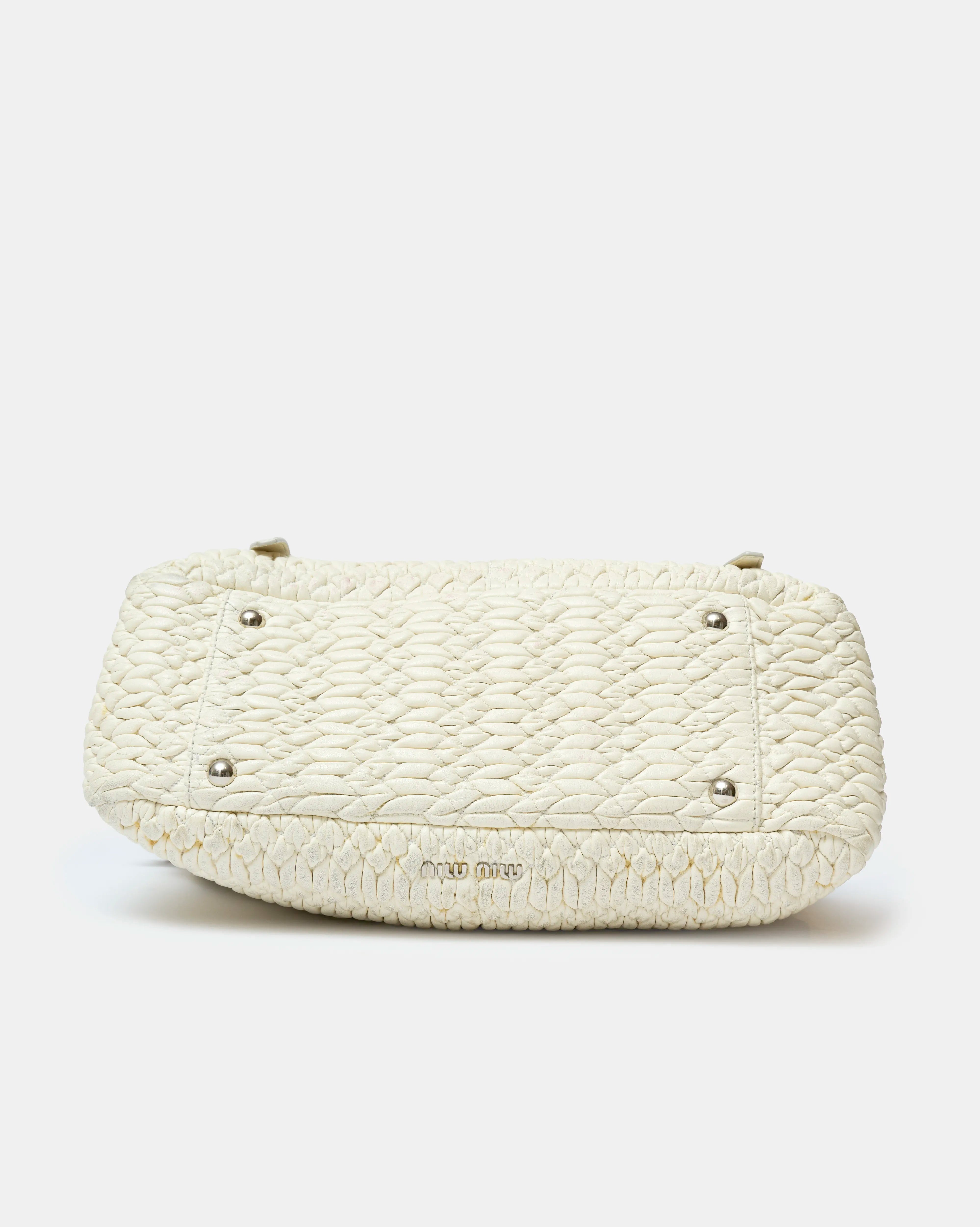 Miu Miu Matelassé Top Handle Bag White Leather PHW
