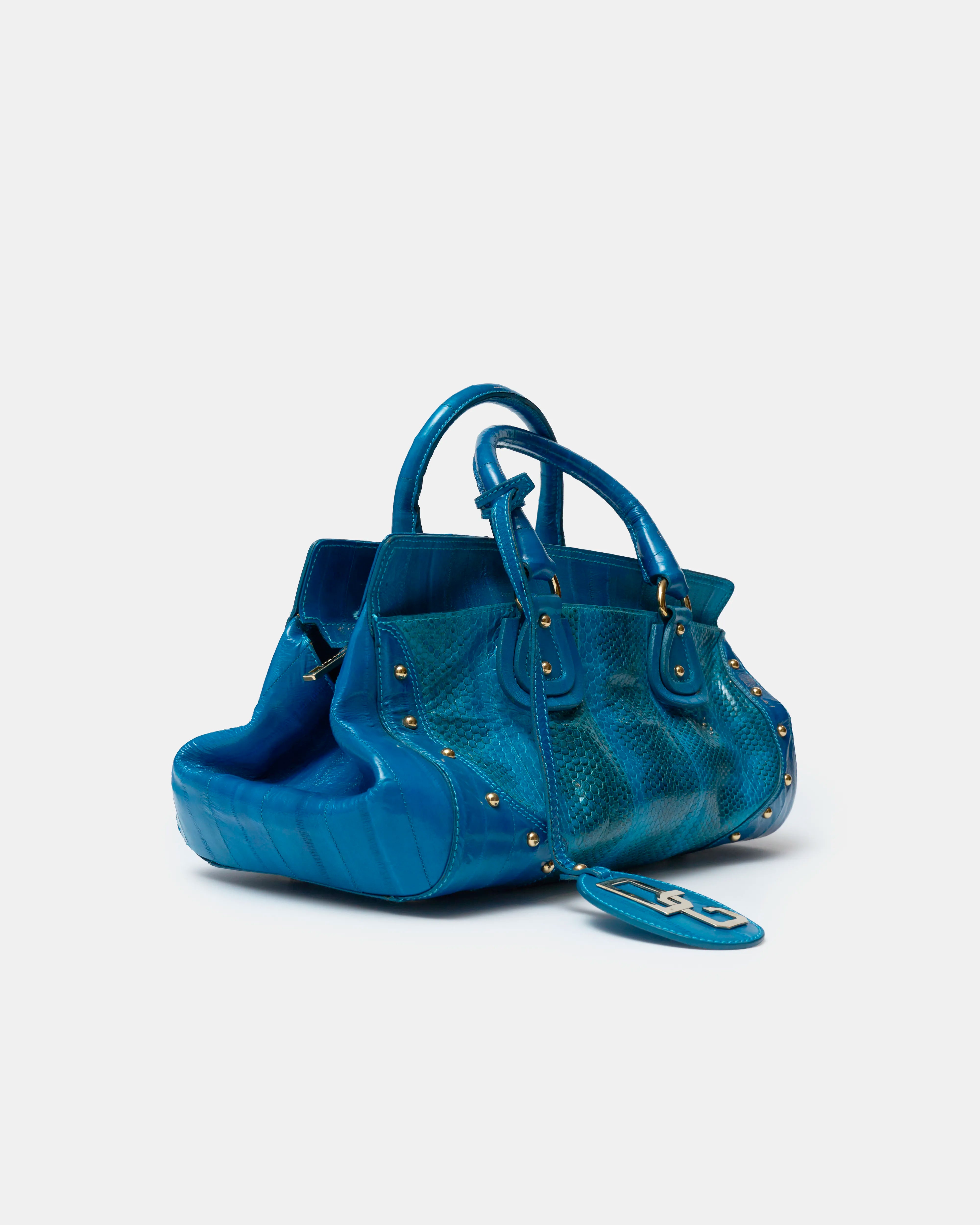 Fendi Selleria Top Handle Bag Blue Leather GHW
