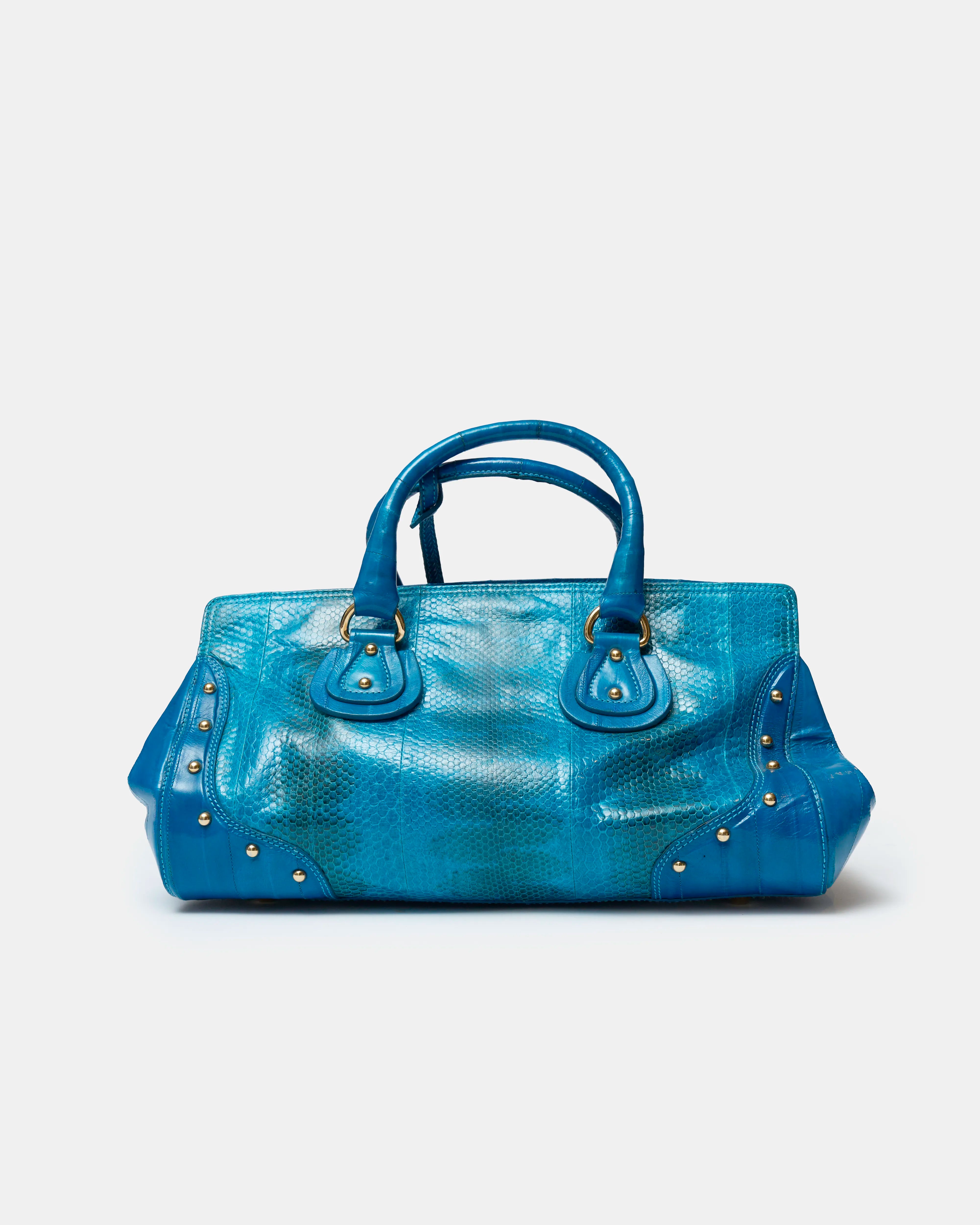 Fendi Selleria Top Handle Bag Blue Leather GHW