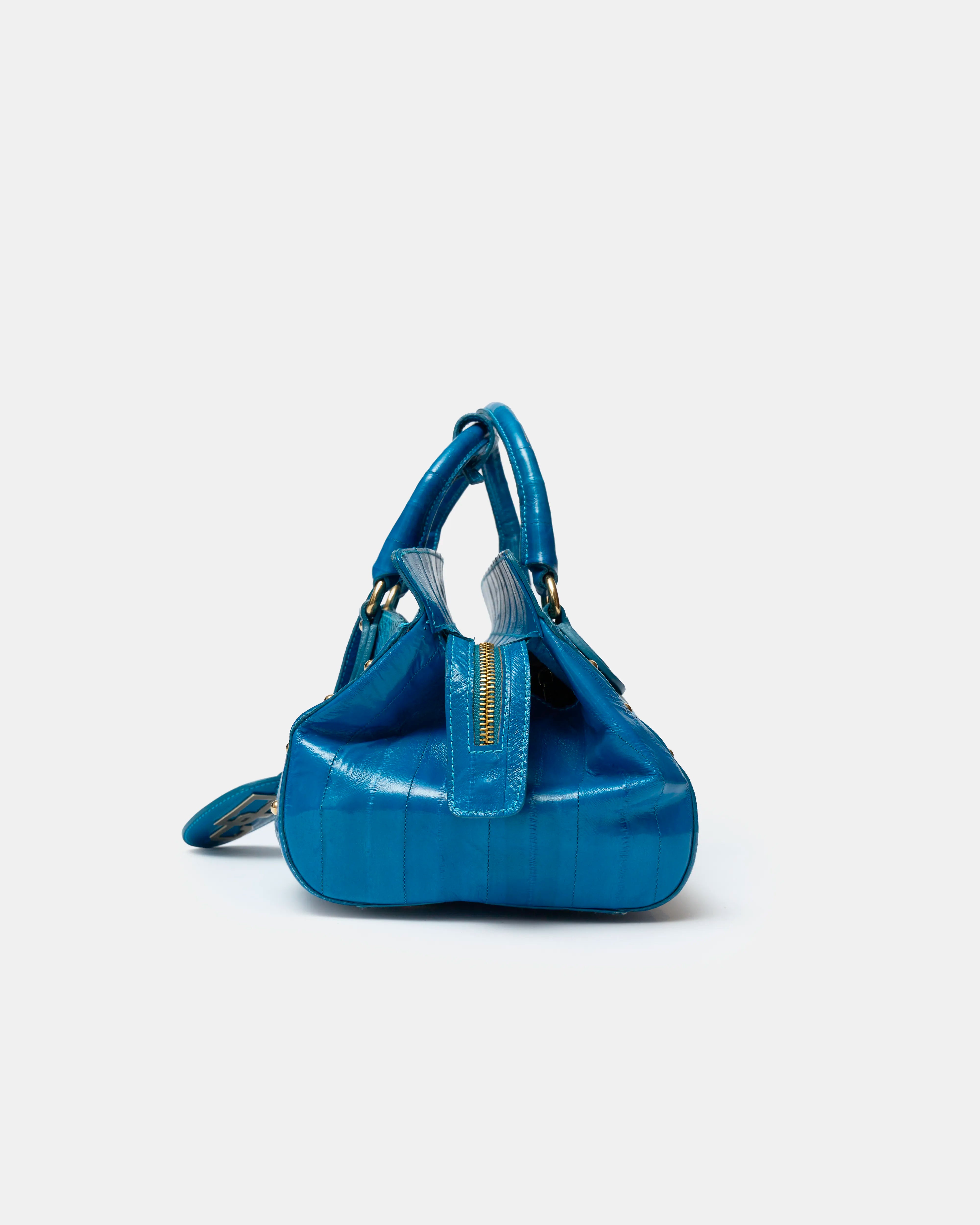 Fendi Selleria Top Handle Bag Blue Leather GHW