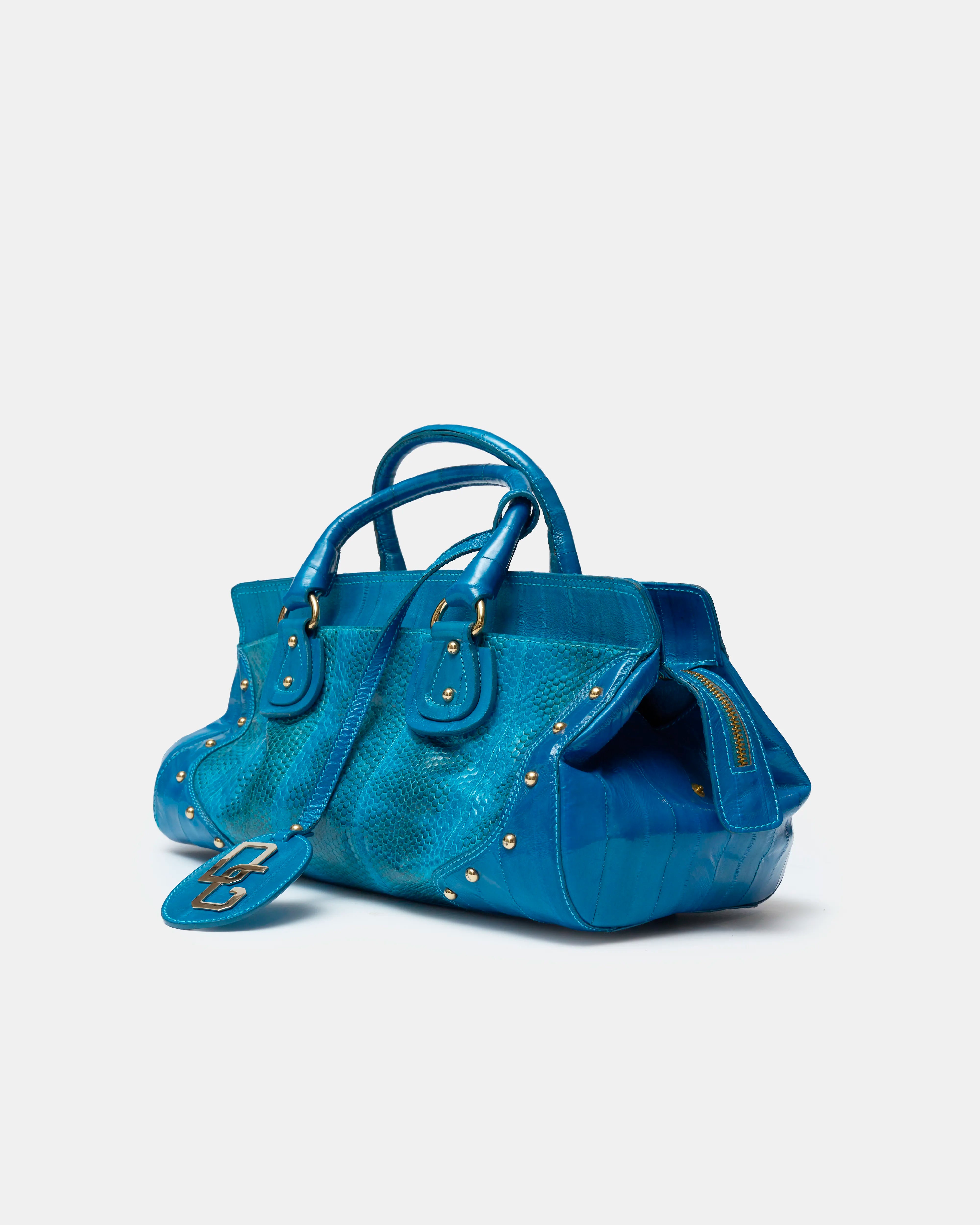 Fendi Selleria Top Handle Bag Blue Leather GHW