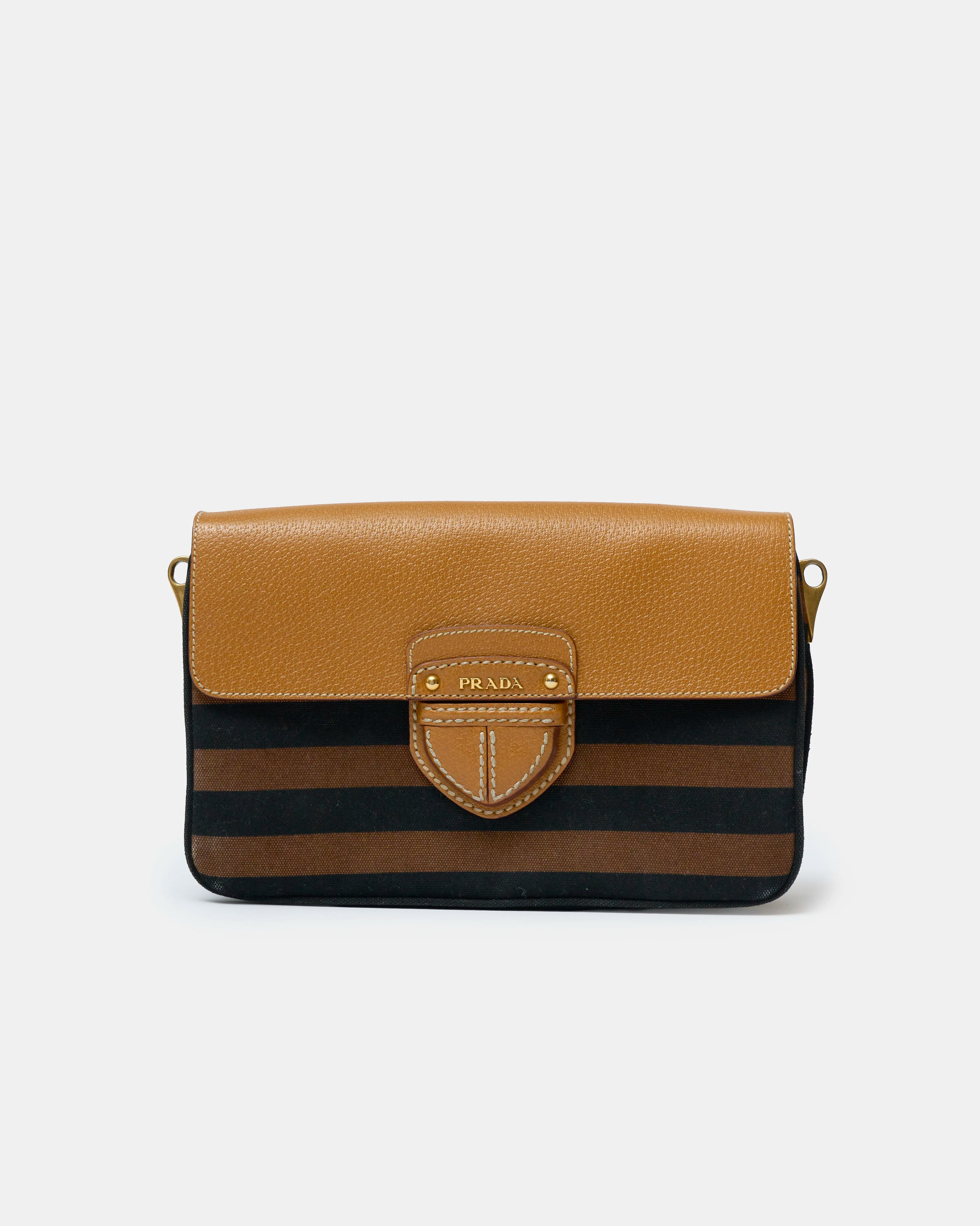 Prada Crossbody Bag Brown & Black Canvas Leather GHW