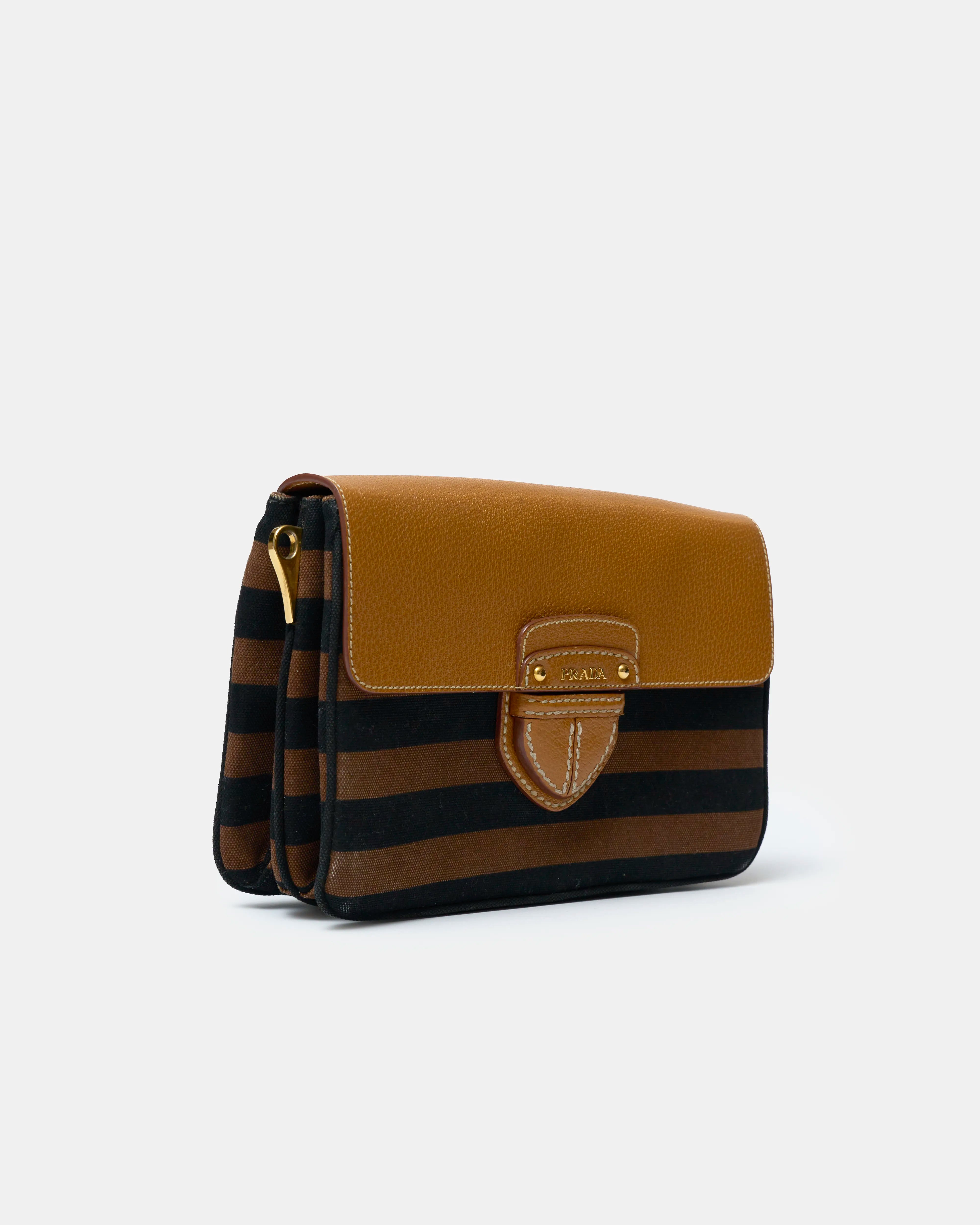 Prada Crossbody Bag Brown & Black Canvas Leather GHW