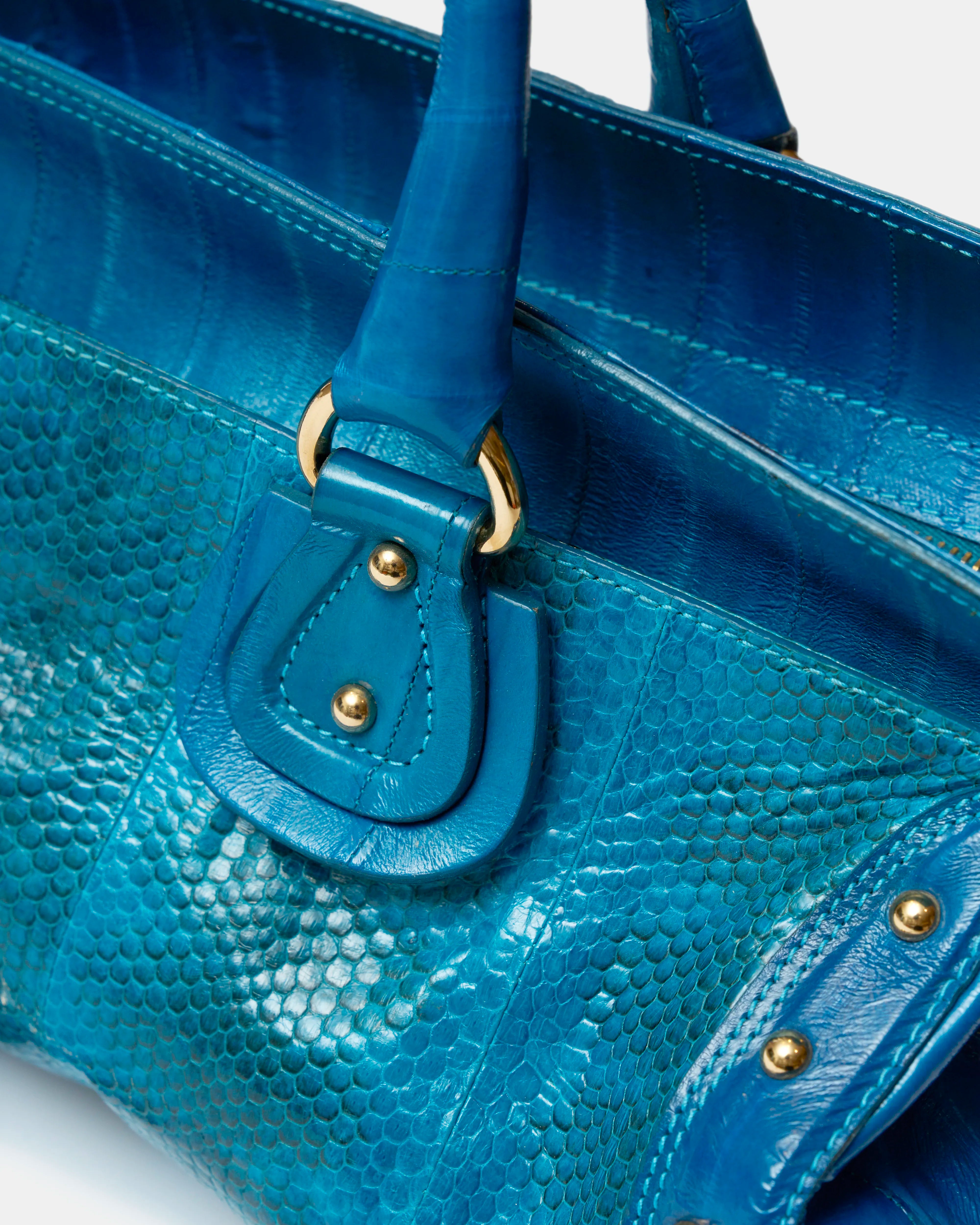 Fendi Selleria Top Handle Bag Blue Leather GHW