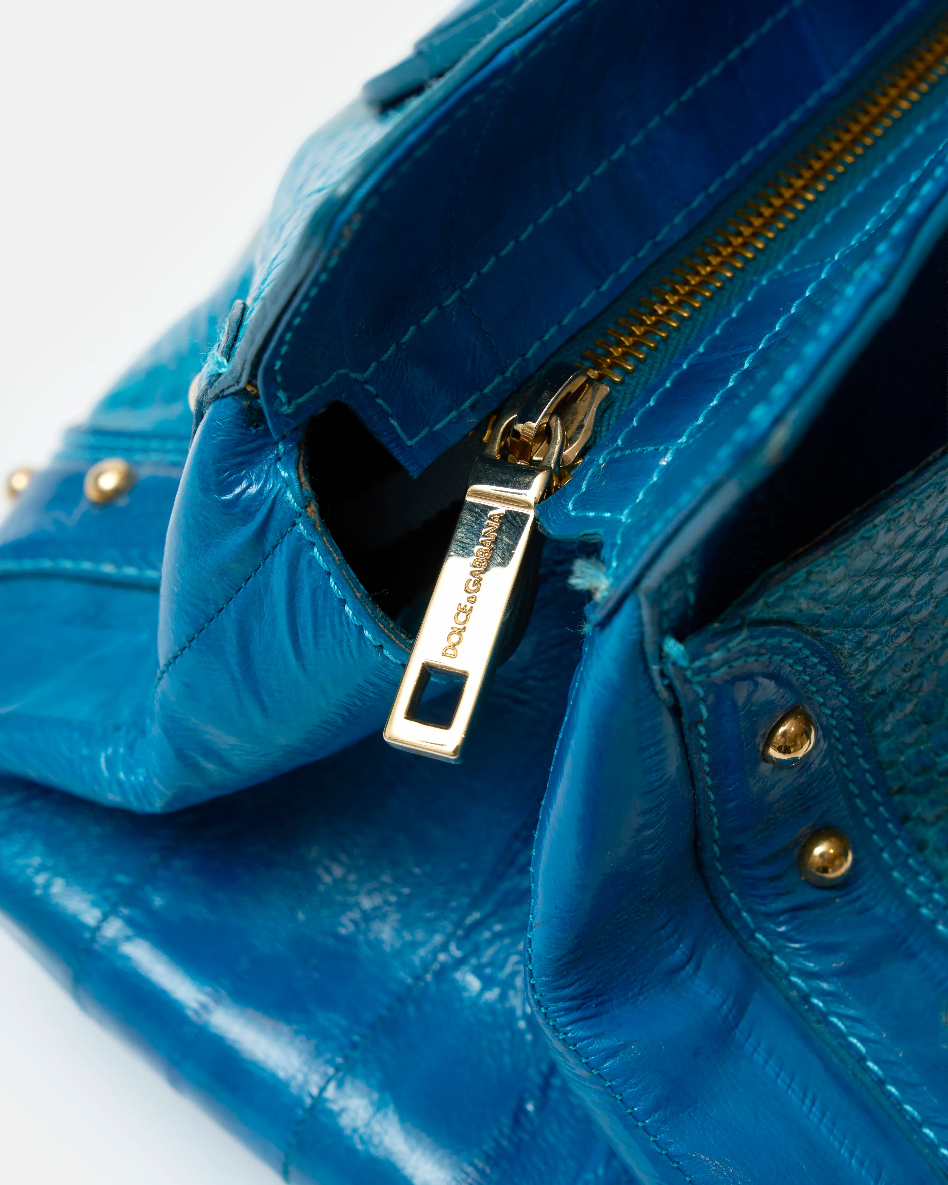 Fendi Selleria Top Handle Bag Blue Leather GHW