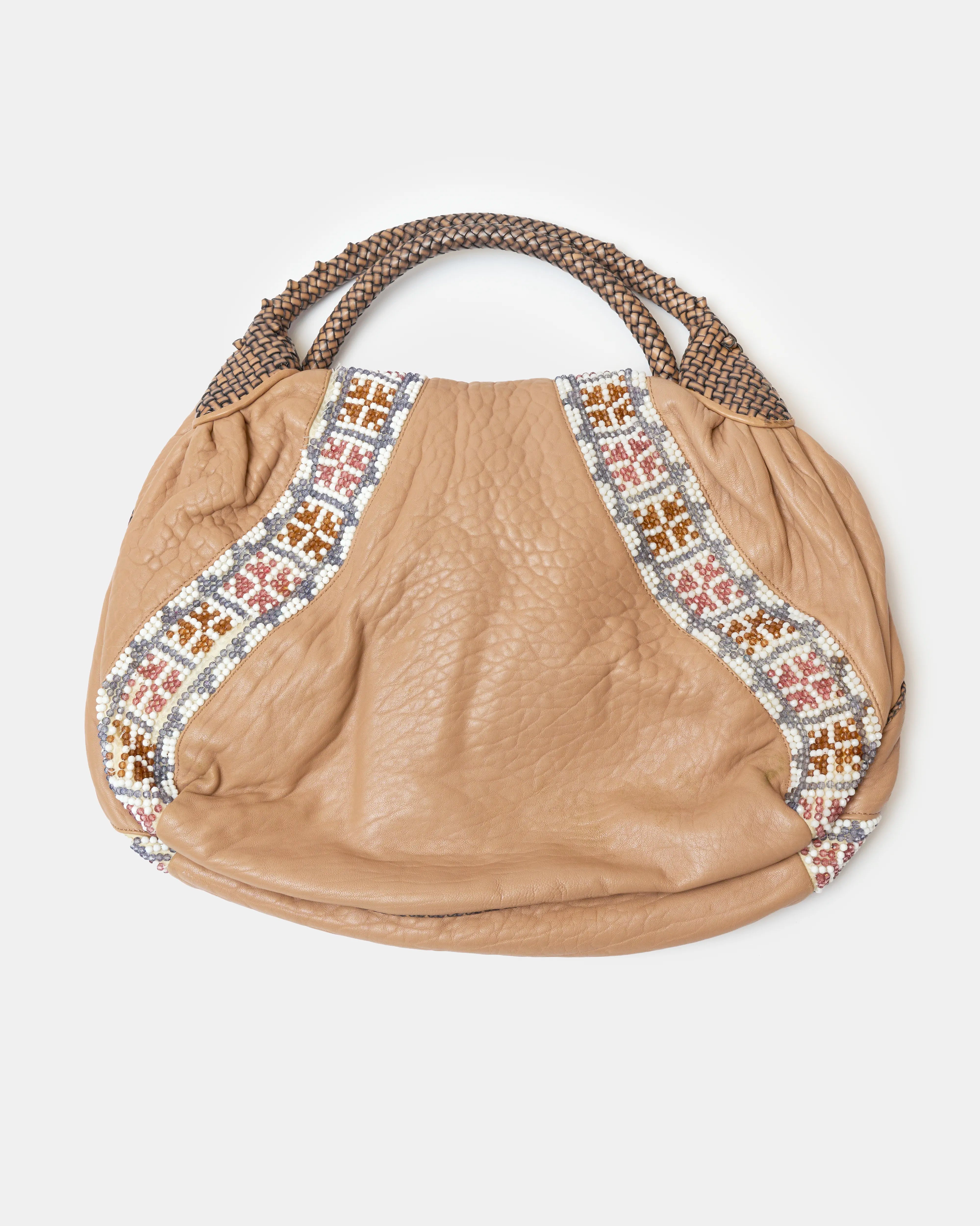 Fendi Spy Bag Beige Leather Beaded Detail GHW