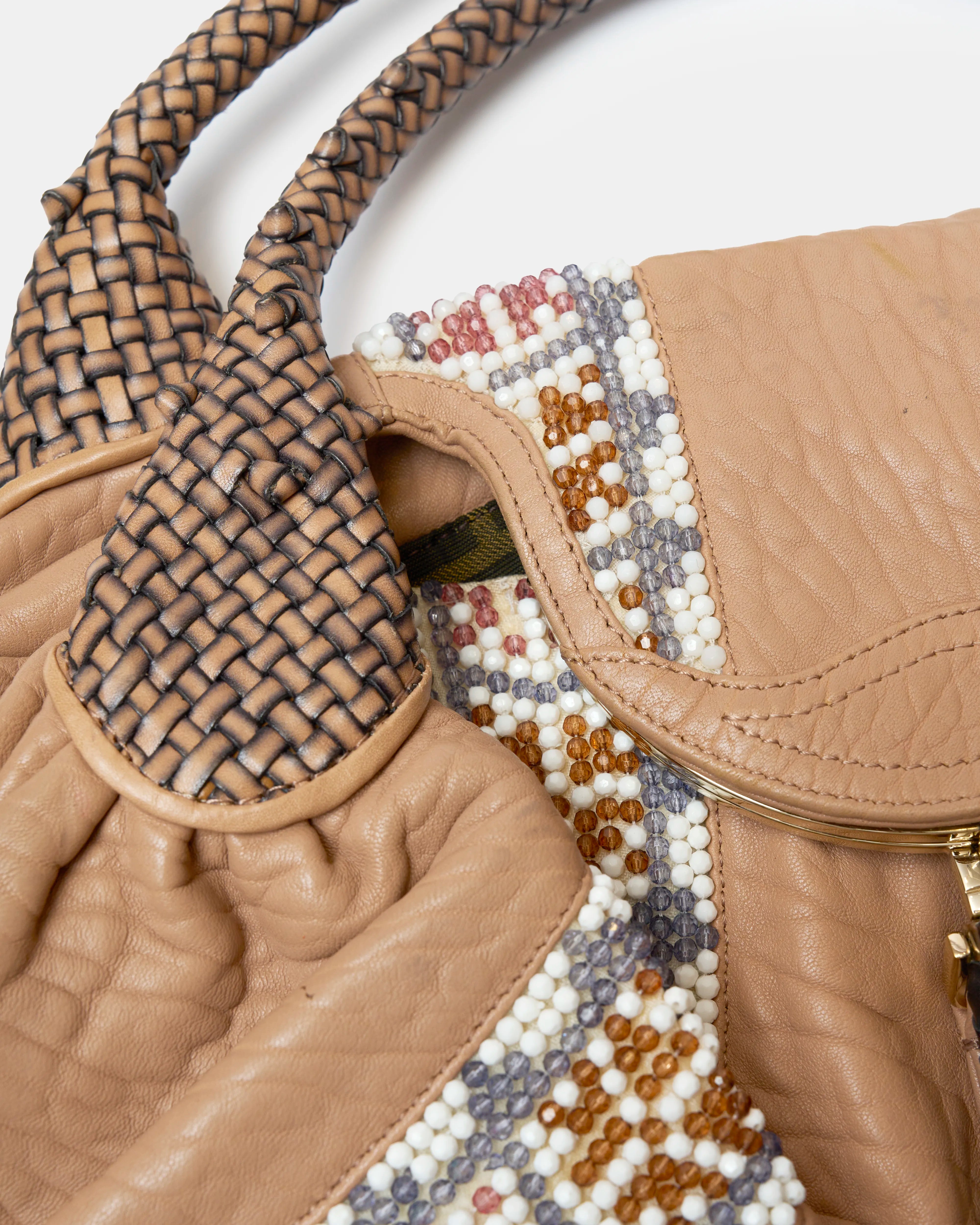 Fendi Spy Bag Beige Leather Beaded Detail GHW